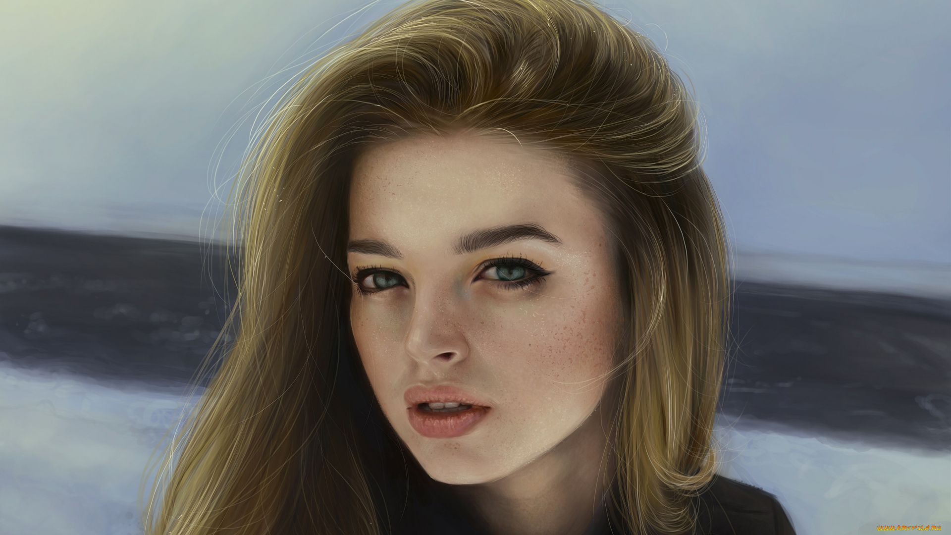 рисованное, люди, лицо, взгляд, девушка, красавица, красота, блондинка, волосы