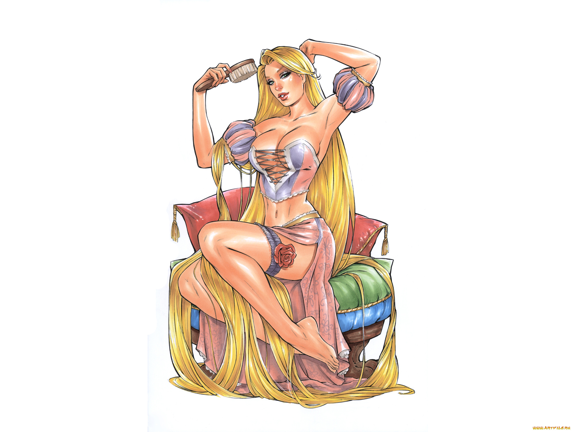 рисованное, люди, девушка, фон, взгляд, роза, волосы