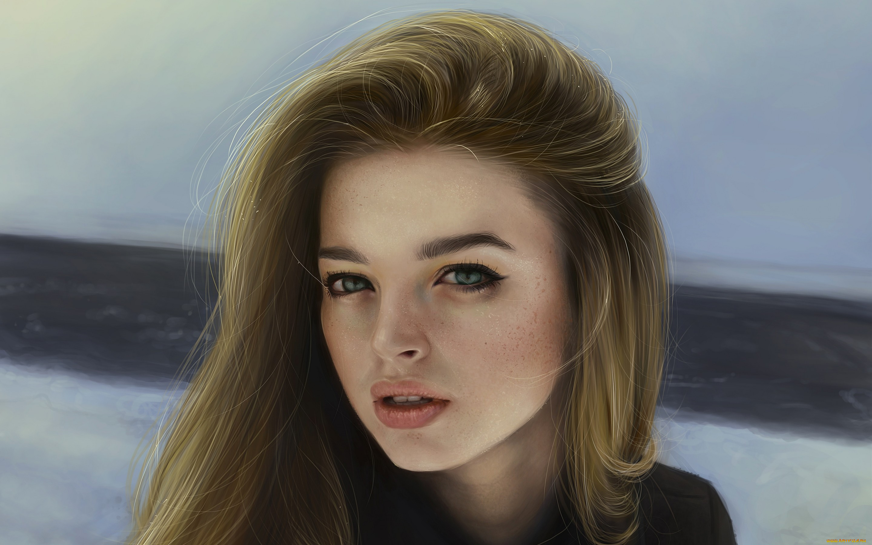 рисованное, люди, лицо, взгляд, девушка, красавица, красота, блондинка, волосы