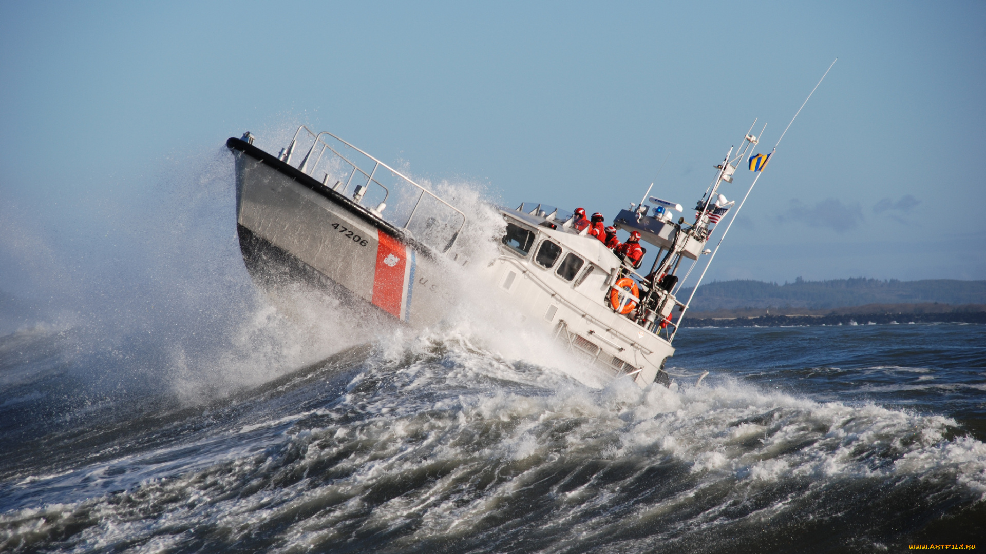 корабли, катера, волны, брызги, береговая, охрана