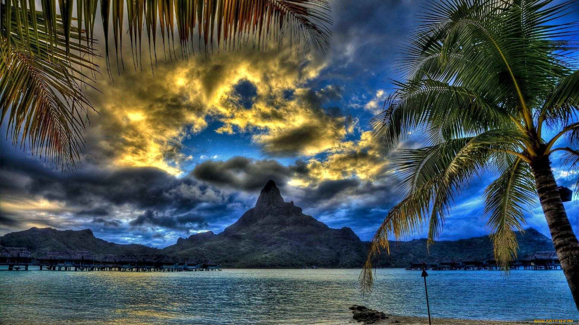 природа, тропики, облака, вершина, море