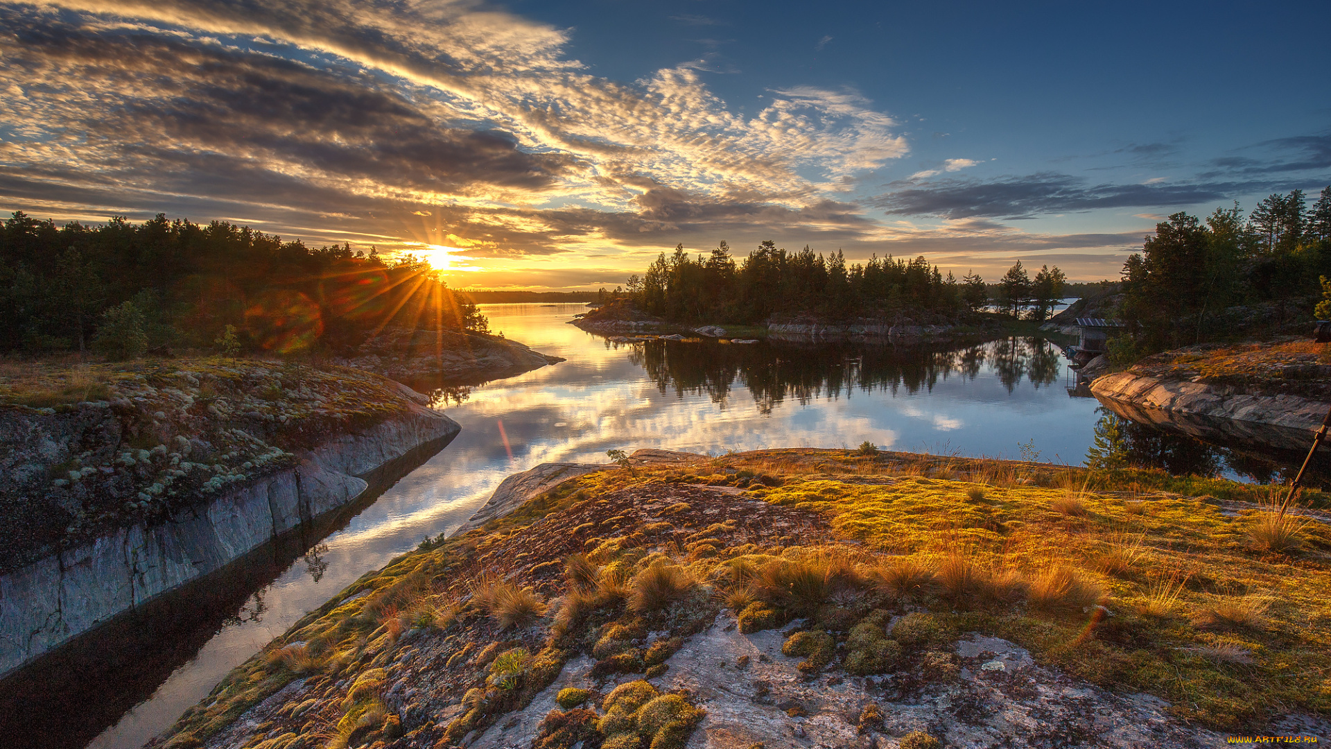 природа, восходы, закаты, закат, река, лес, облака