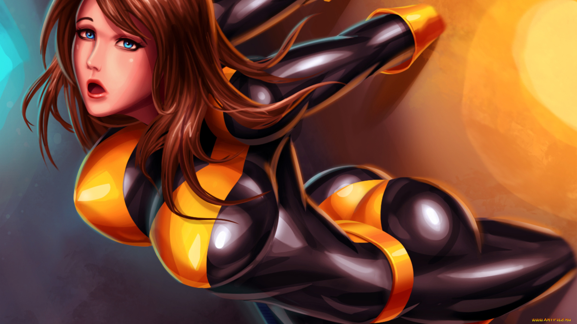 рисованное, комиксы, фон, девушка, униформа, взгляд