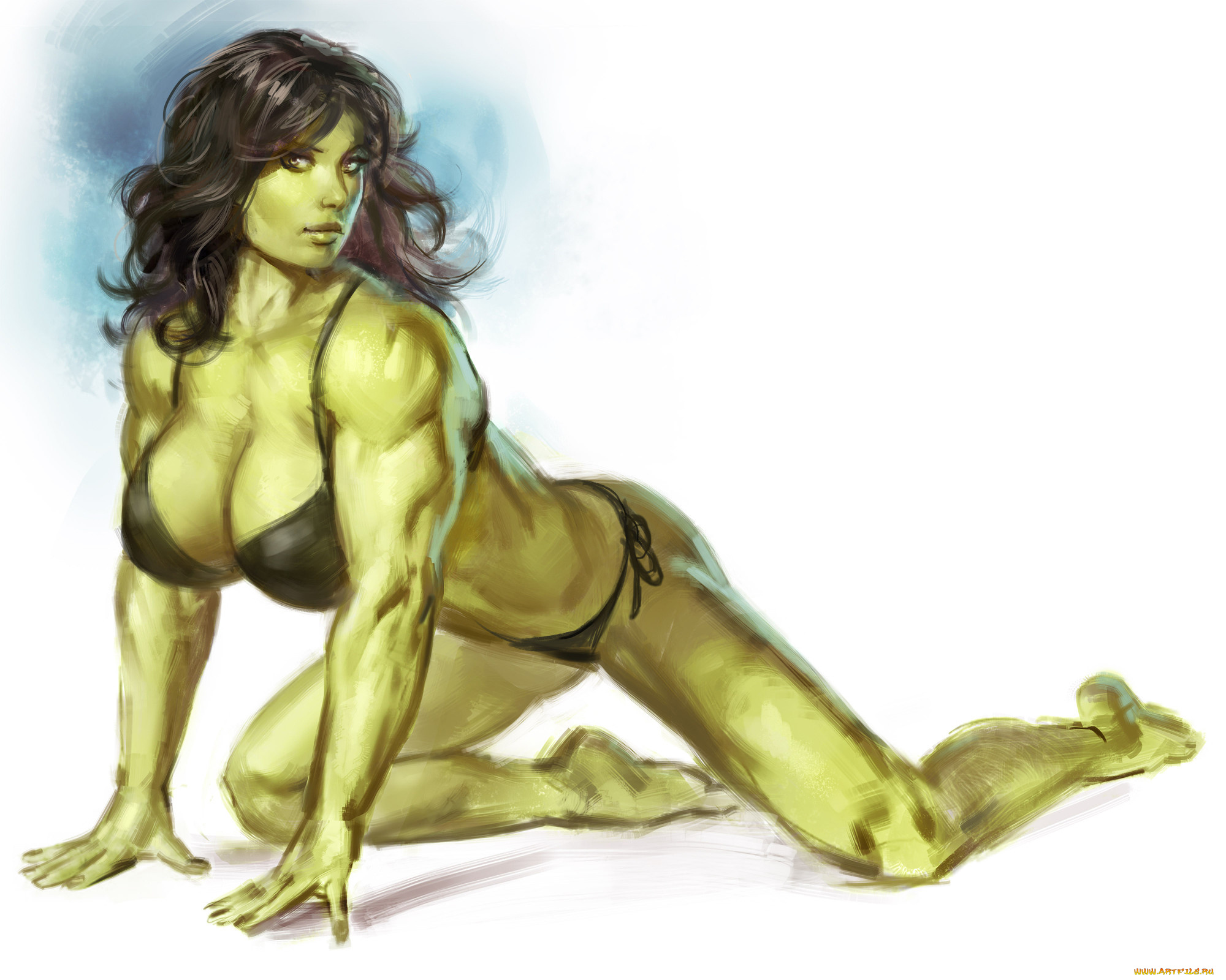 рисованное, комиксы, взгляд, фон, девушка, купальник