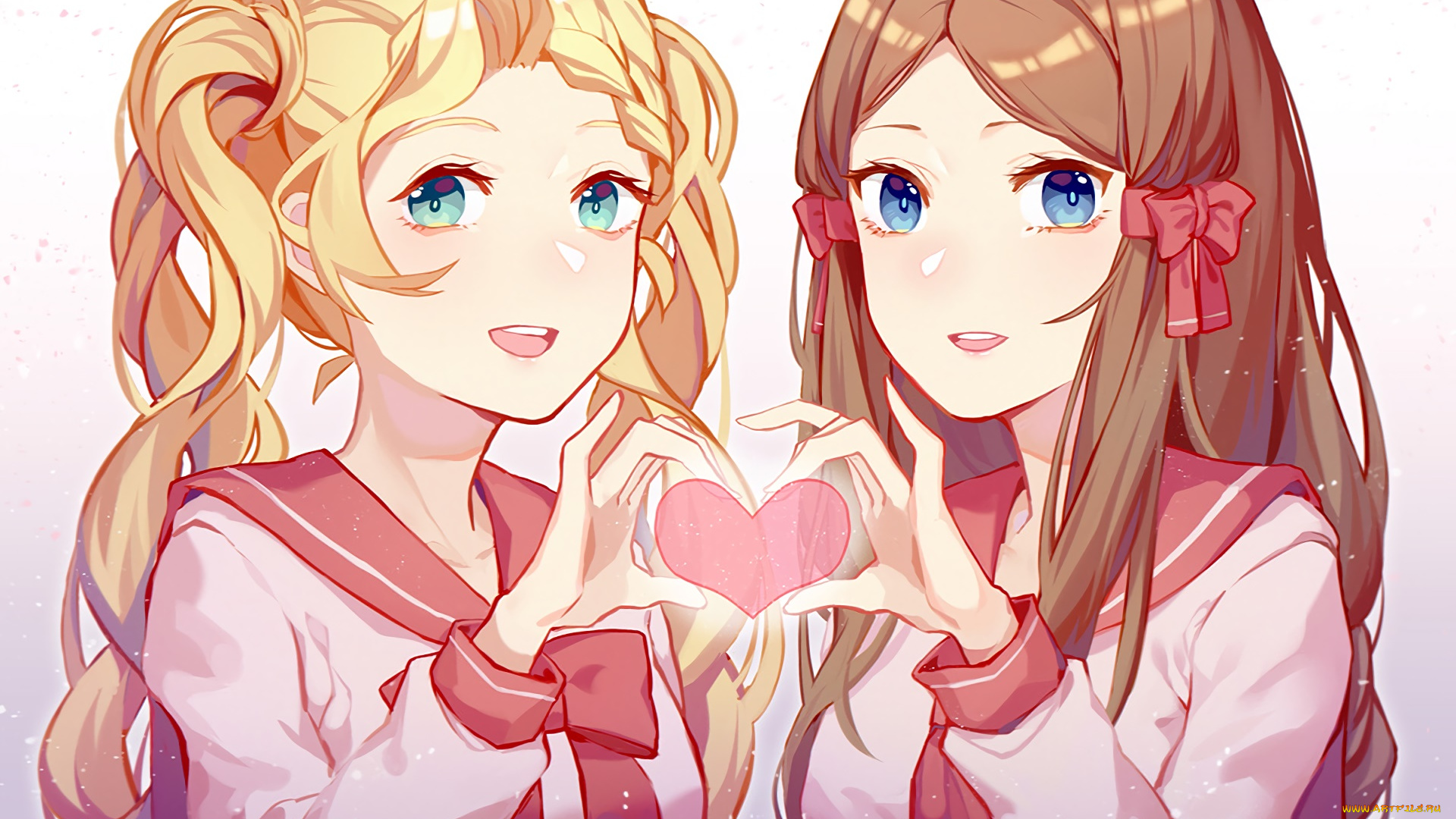 аниме, день, святого, валентина, девушки, фон, взгляд