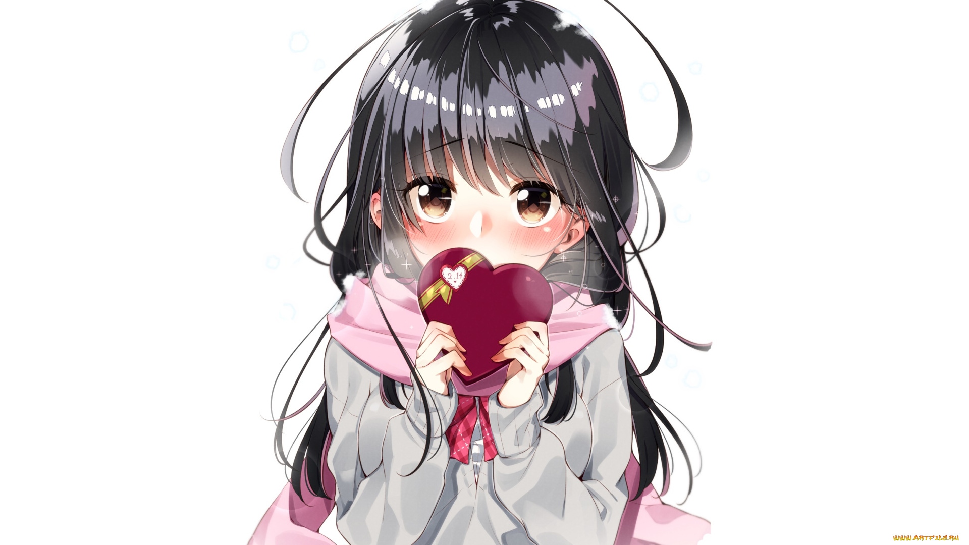 аниме, день, святого, валентина, фон, взгляд, девушка