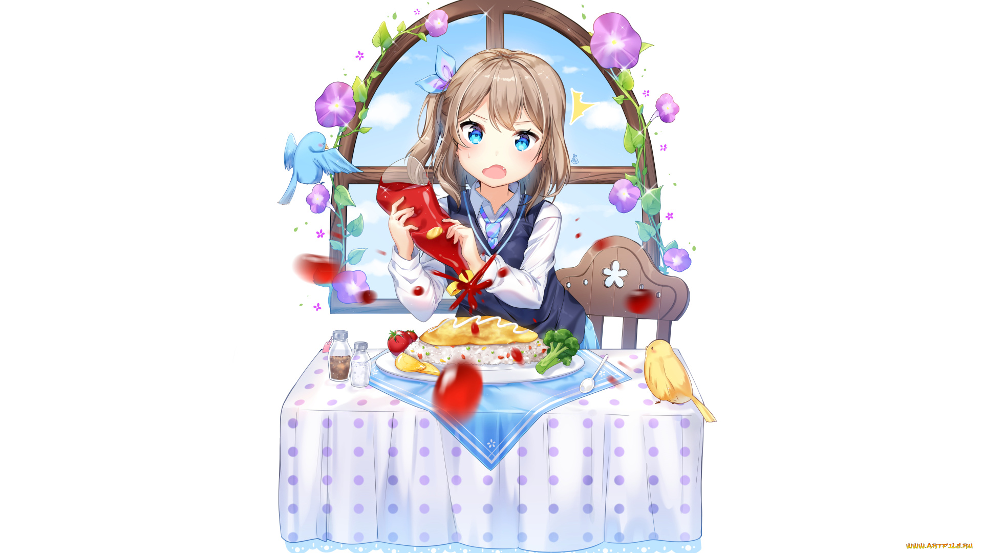 аниме, unknown, , другое, , девушка, взгляд, фон