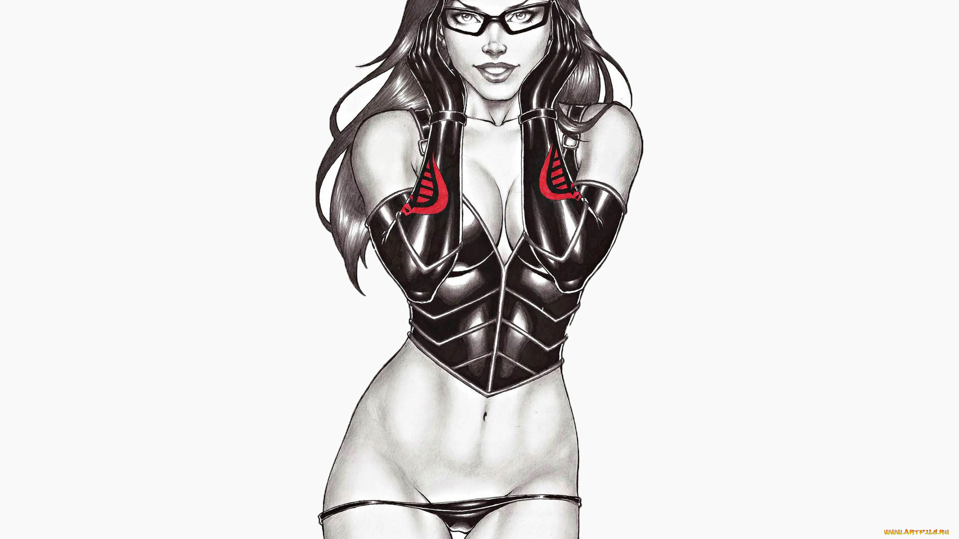 рисованное, комиксы, девушка, очки, корсет, взгляд, фон
