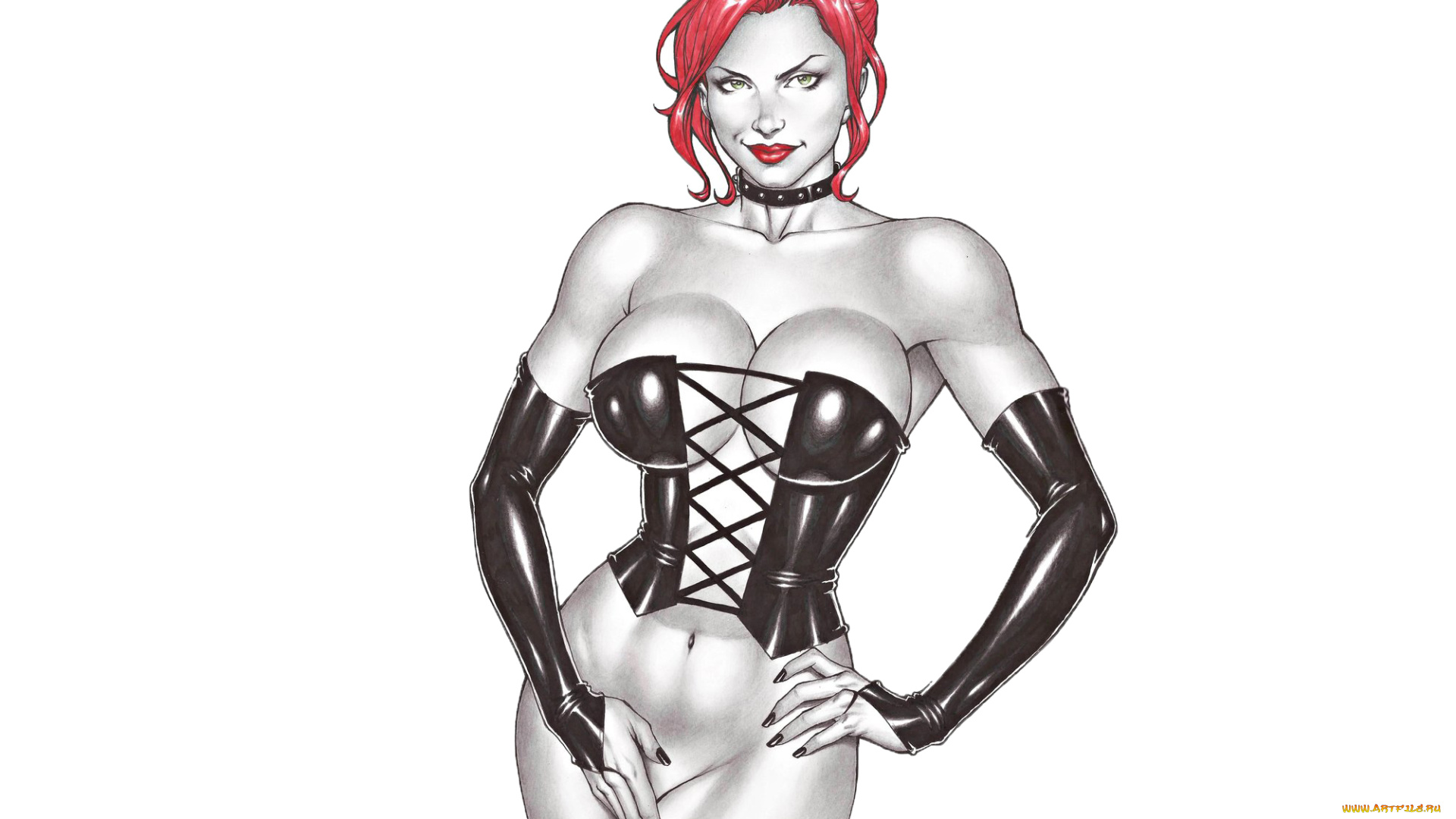 рисованное, комиксы, взгляд, фон, девушка, корсет