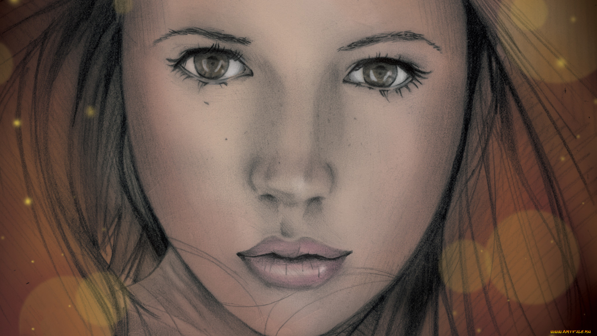 рисованное, живопись, взгляд, девушка, фон