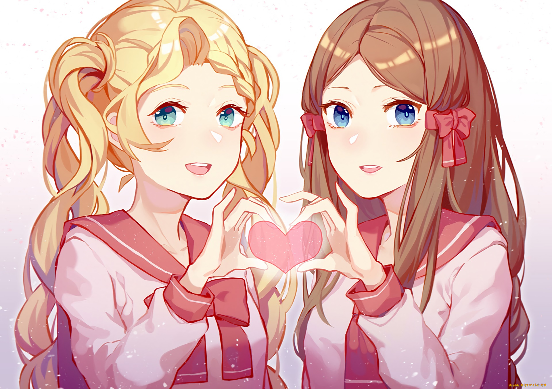 аниме, день, святого, валентина, девушки, фон, взгляд