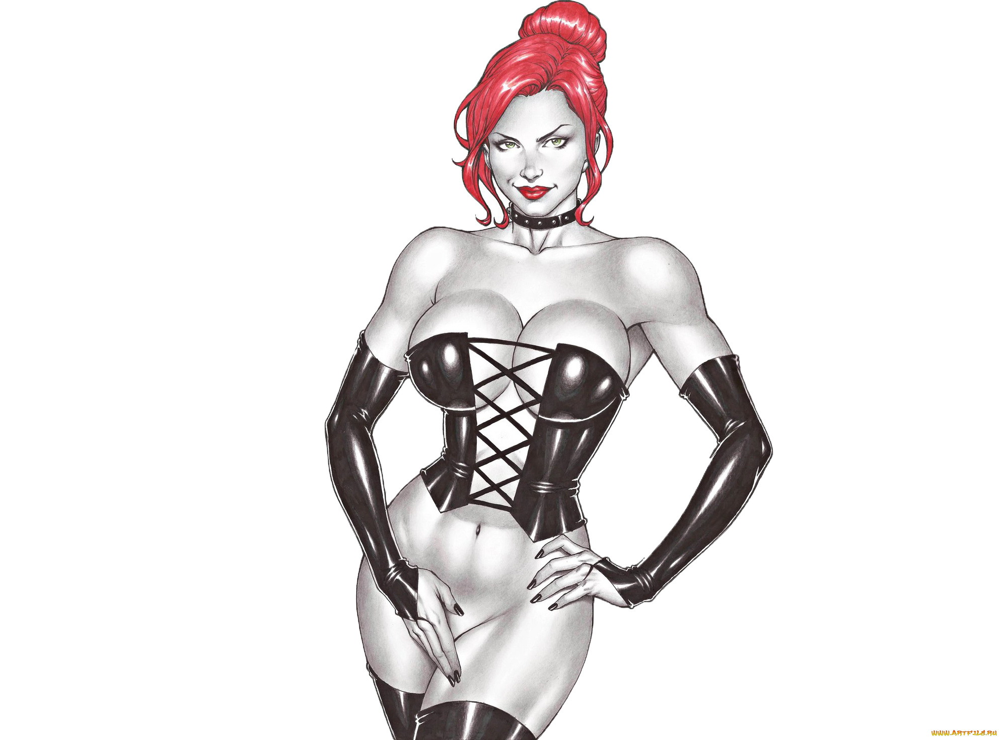 рисованное, комиксы, взгляд, фон, девушка, корсет