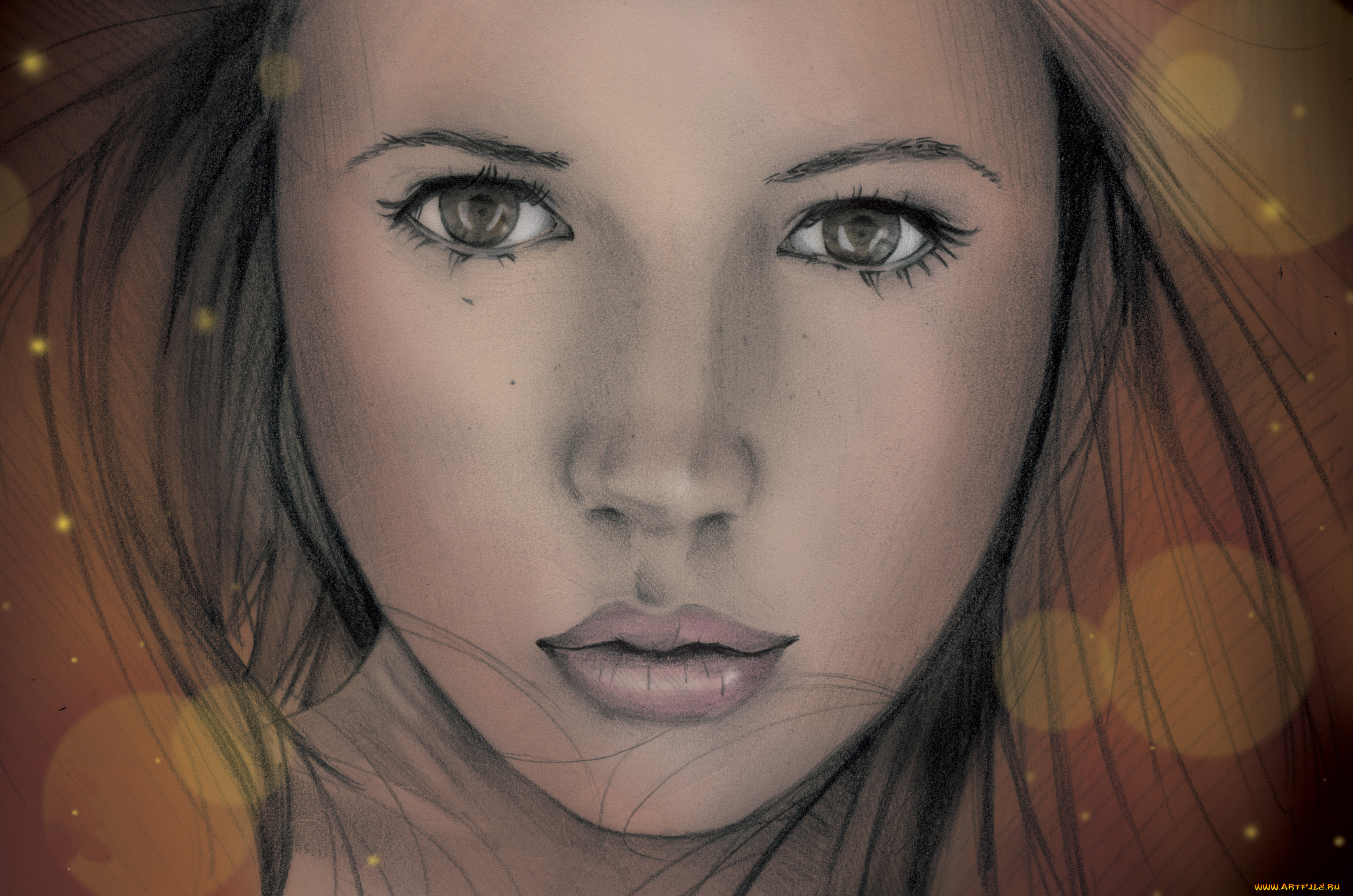 рисованное, живопись, взгляд, девушка, фон