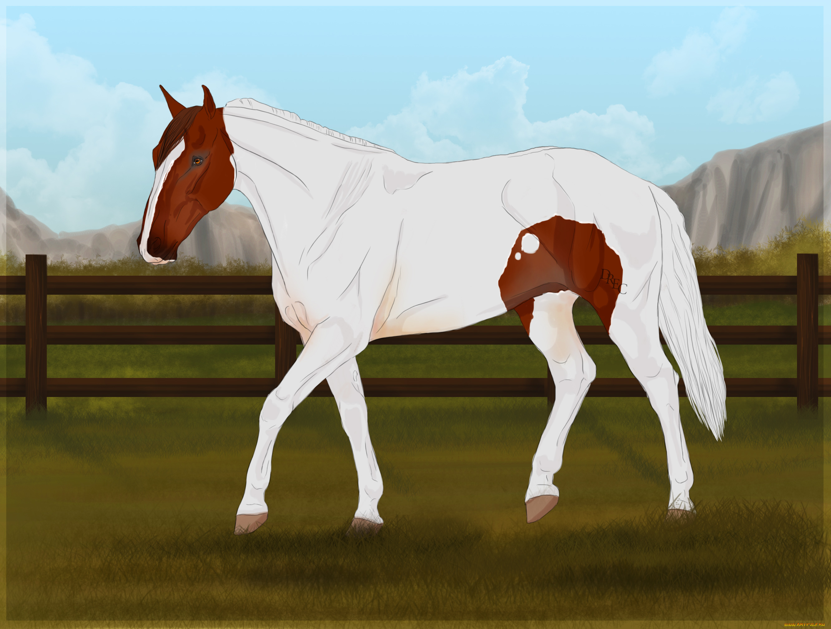 рисованное, животные, , лошади, фон, лошадь