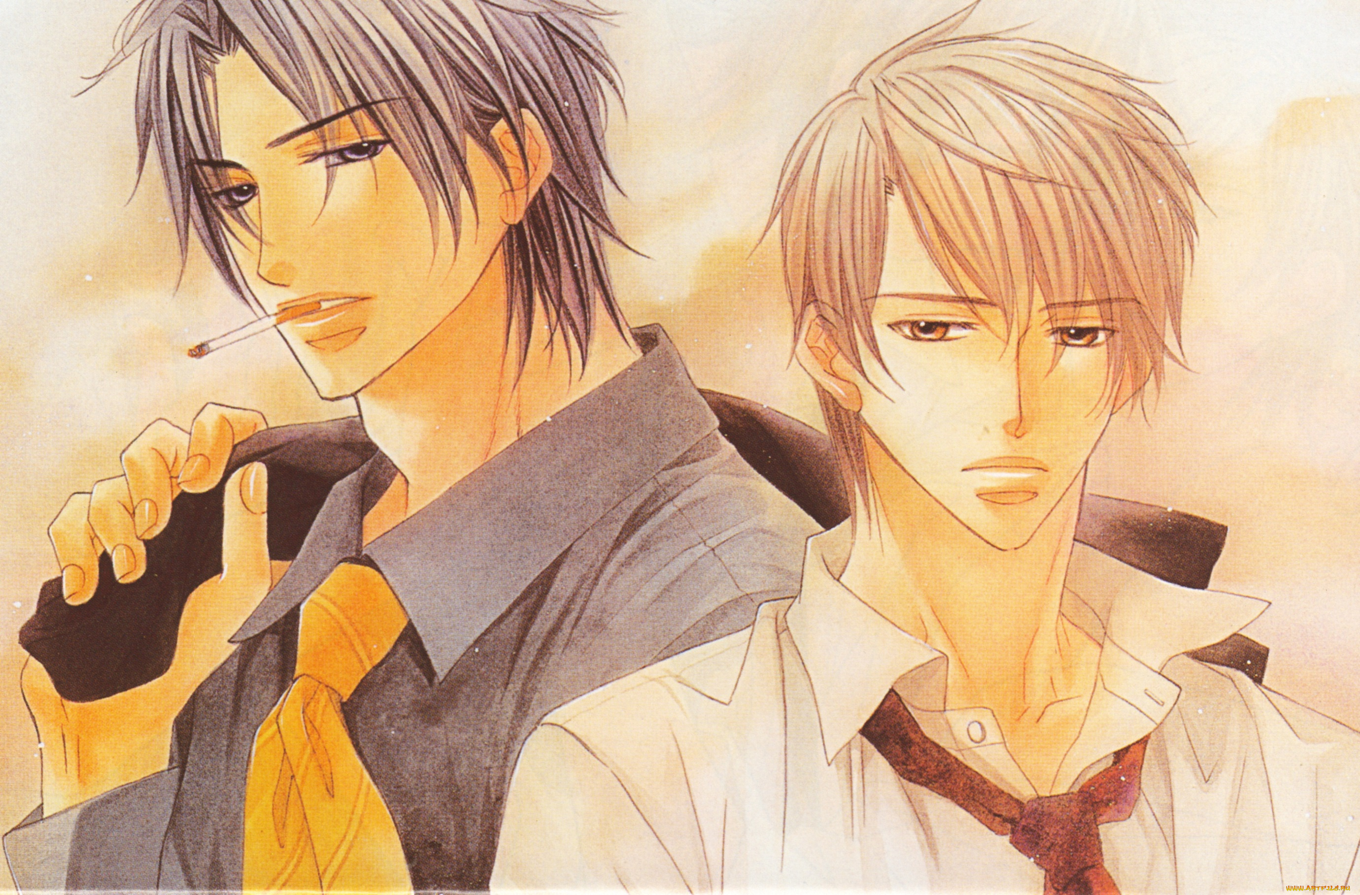 аниме, unknown, , другое, , сигарета, парни, галстуки