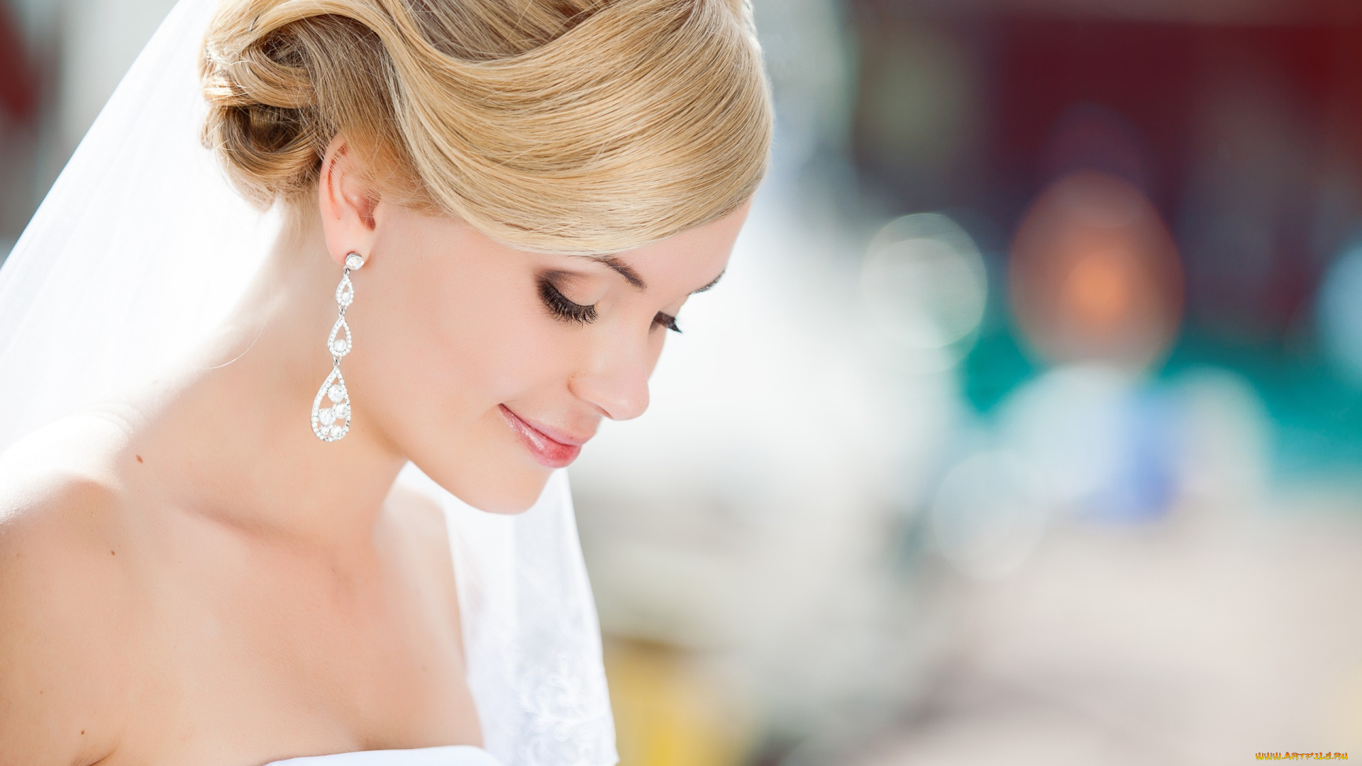 девушки, -unsort, , невесты, невеста, блондинка, лицо, серьги, фата, улыбка