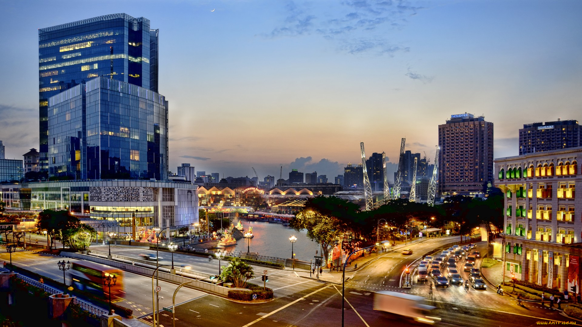 города, сингапур, , сингапур, улицы, огни, парк, здания