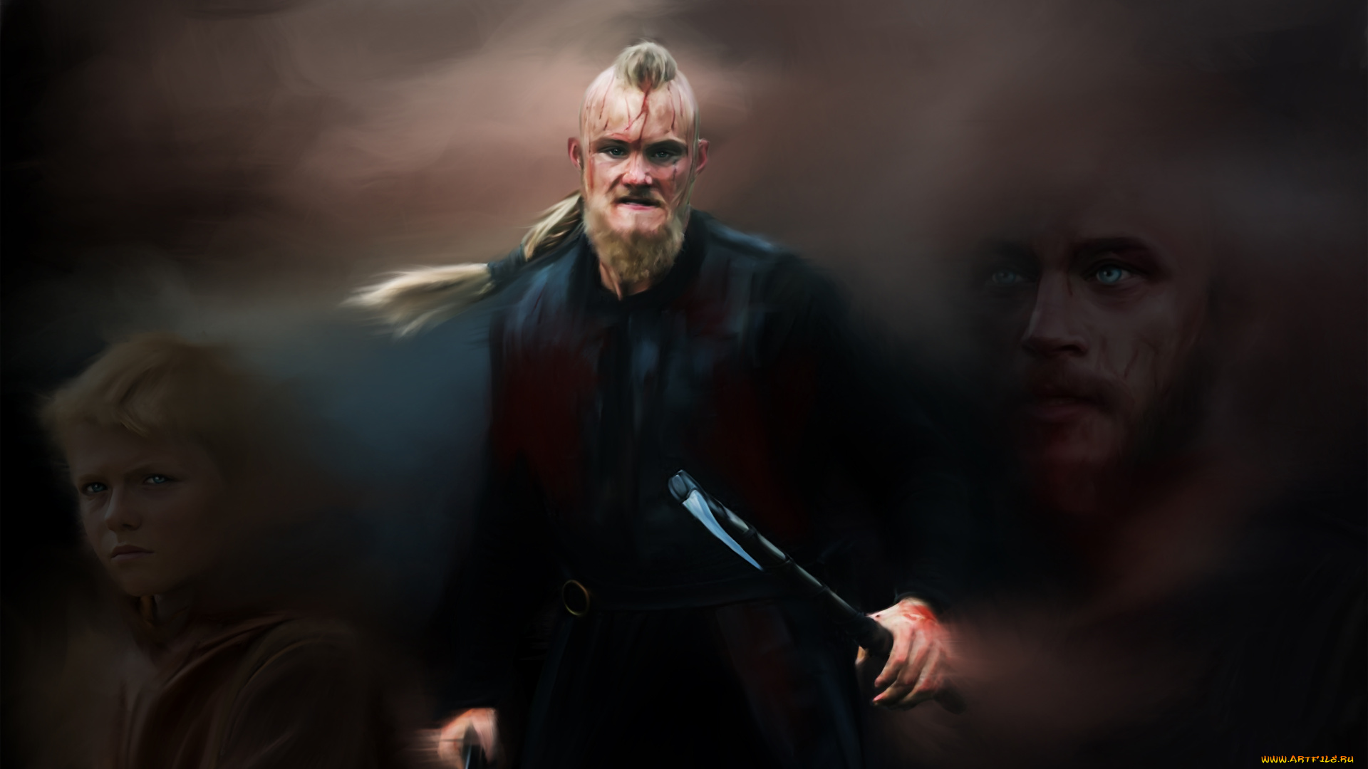 рисованное, кино, мужчина, оружие, взгляд, фон