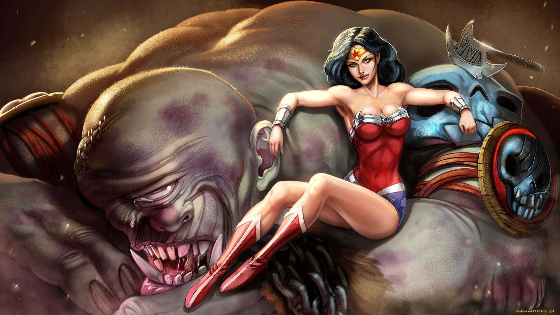 рисованное, комиксы, девушка, фон, взгляд, существо