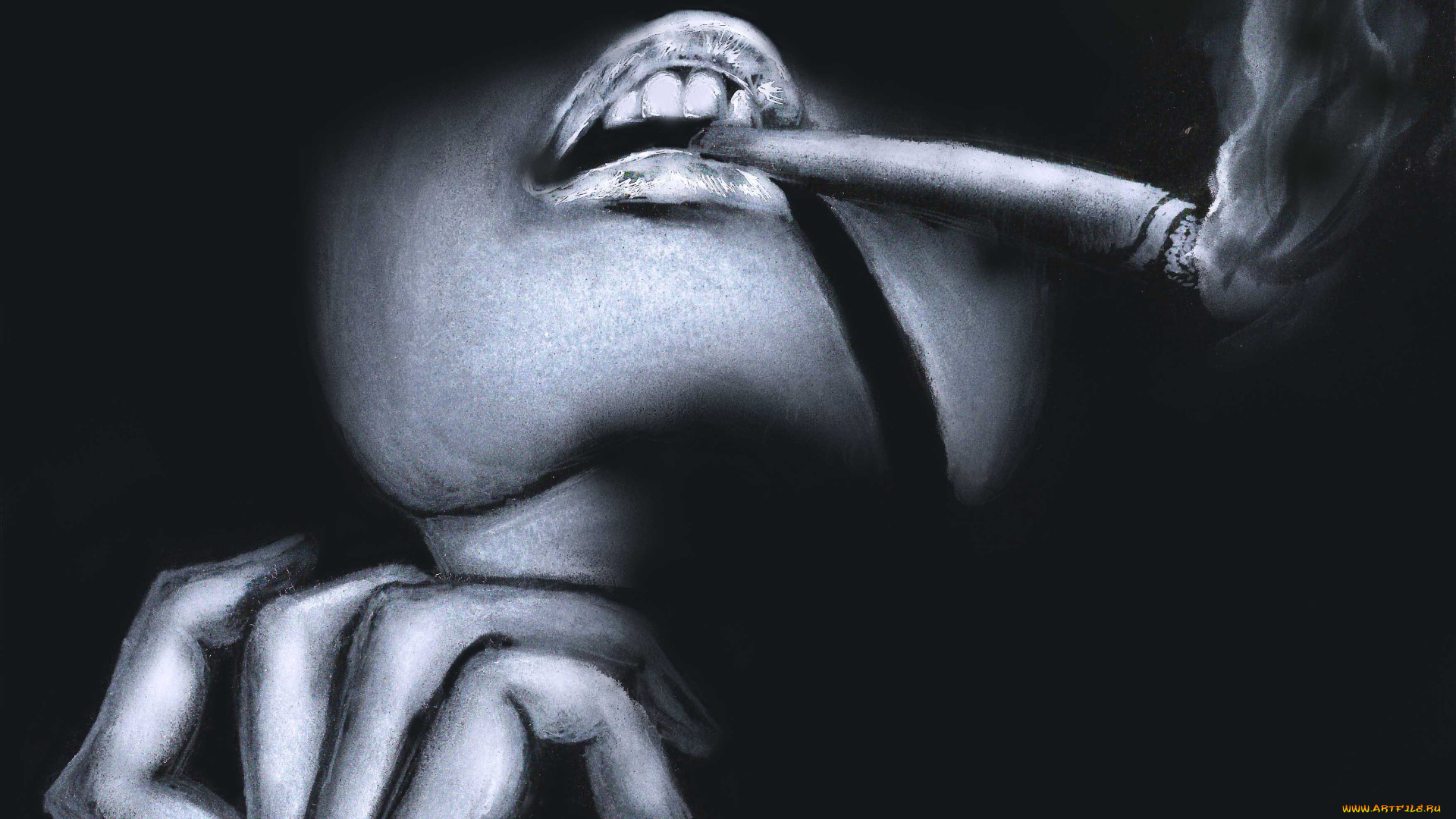 рисованное, минимализм, девушка, фон, губы, сигарета