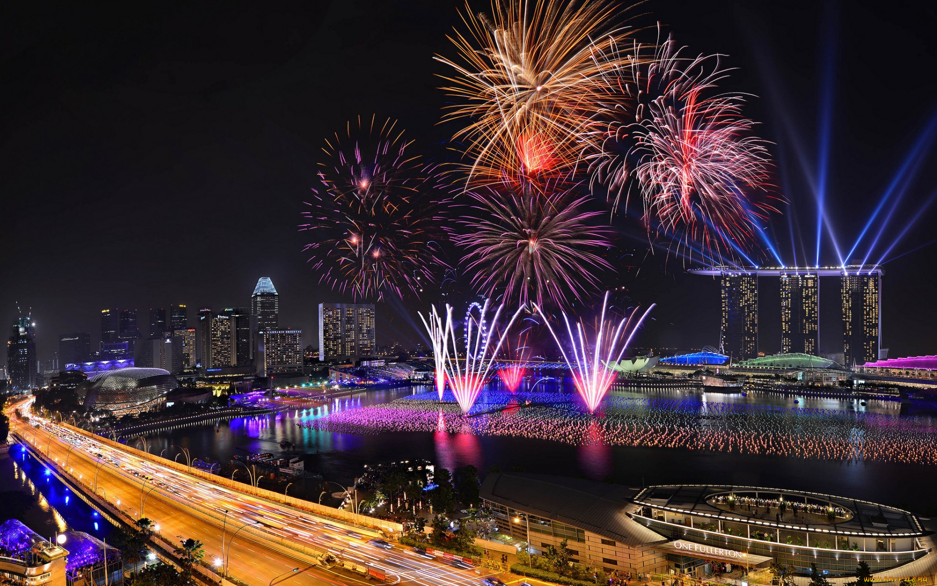 города, сингапур, , сингапур, дома, здания, огни, салют