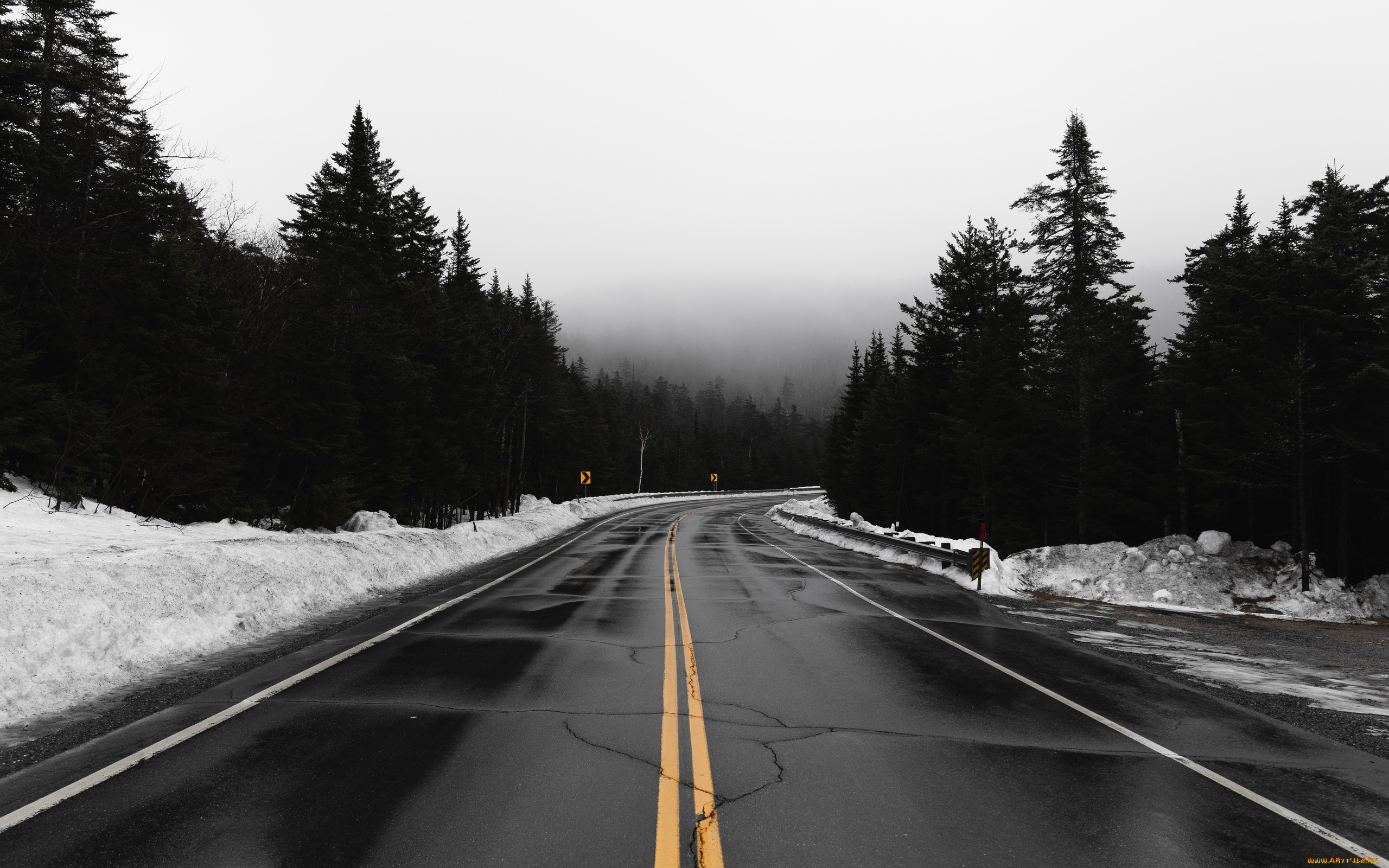 природа, дороги, деревья, снег