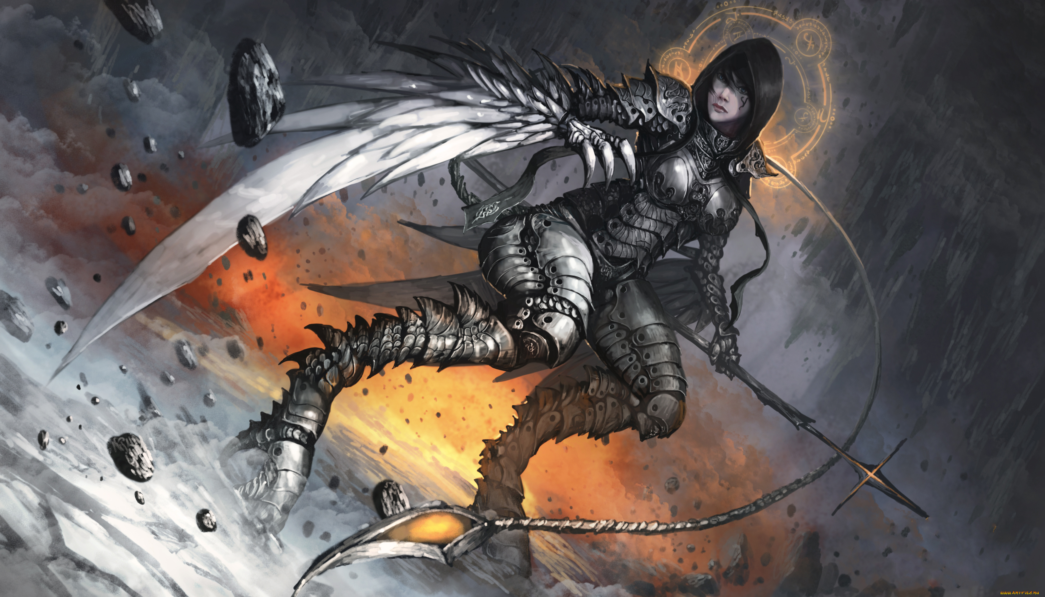 фэнтези, существа, девушка, фон, латы