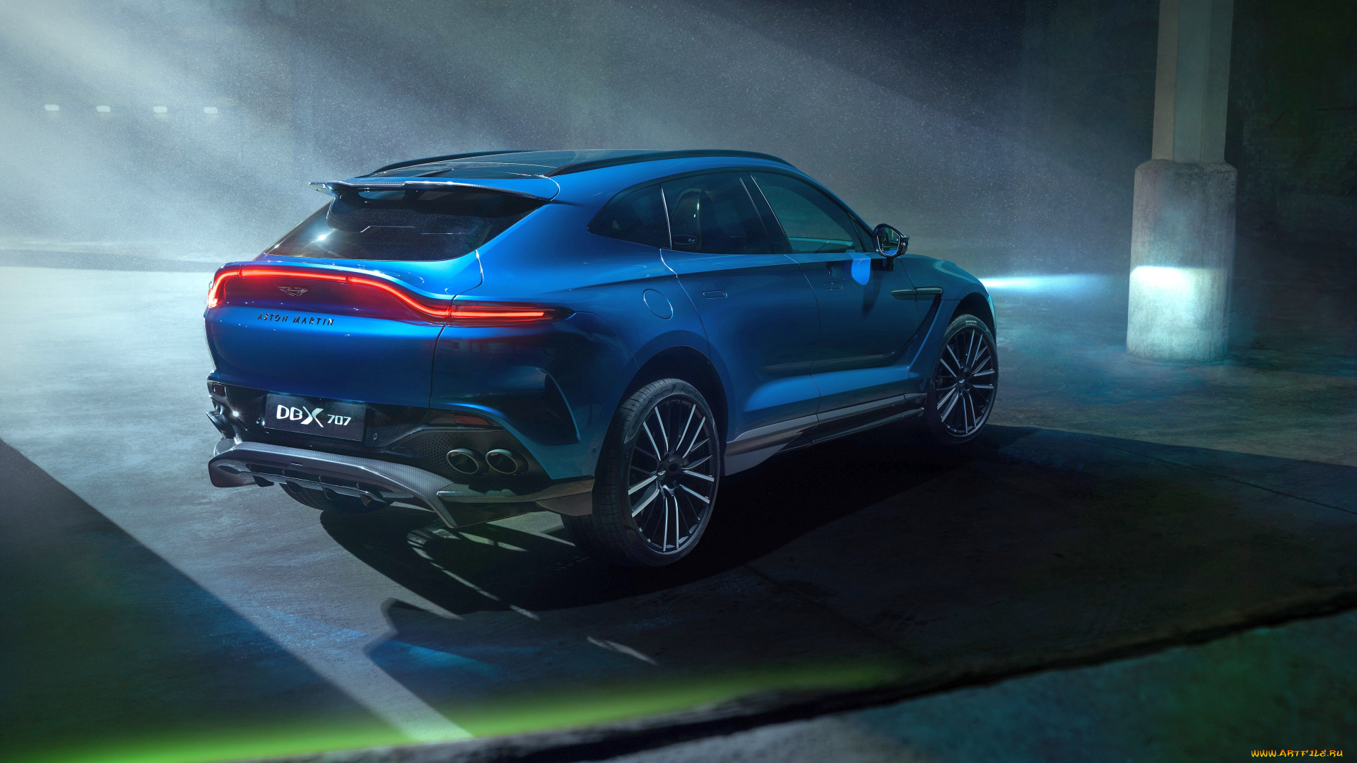 aston, martin, dbx707, 2022, автомобили, aston, martin, aston, martin, dbx707, кроссовер, синий, вид, сзади