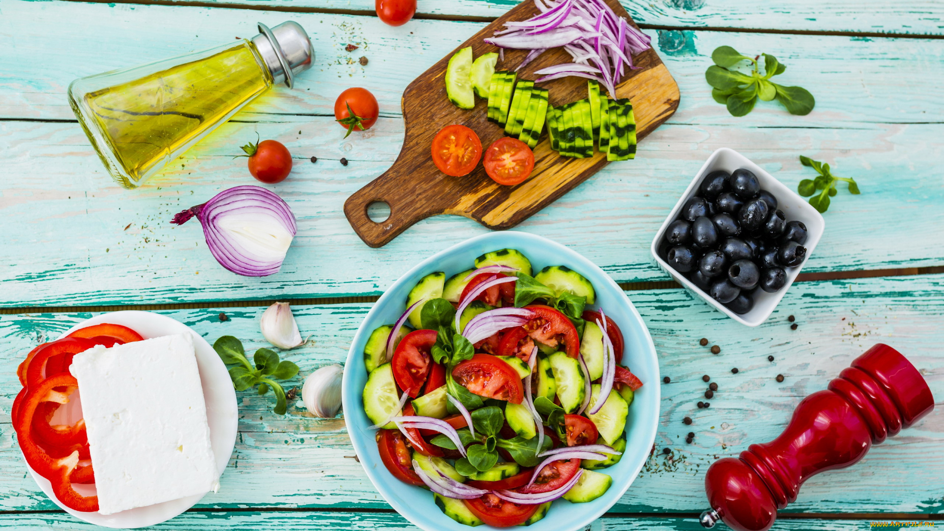 еда, салаты, , закуски, салат, овощной, маслины, масло