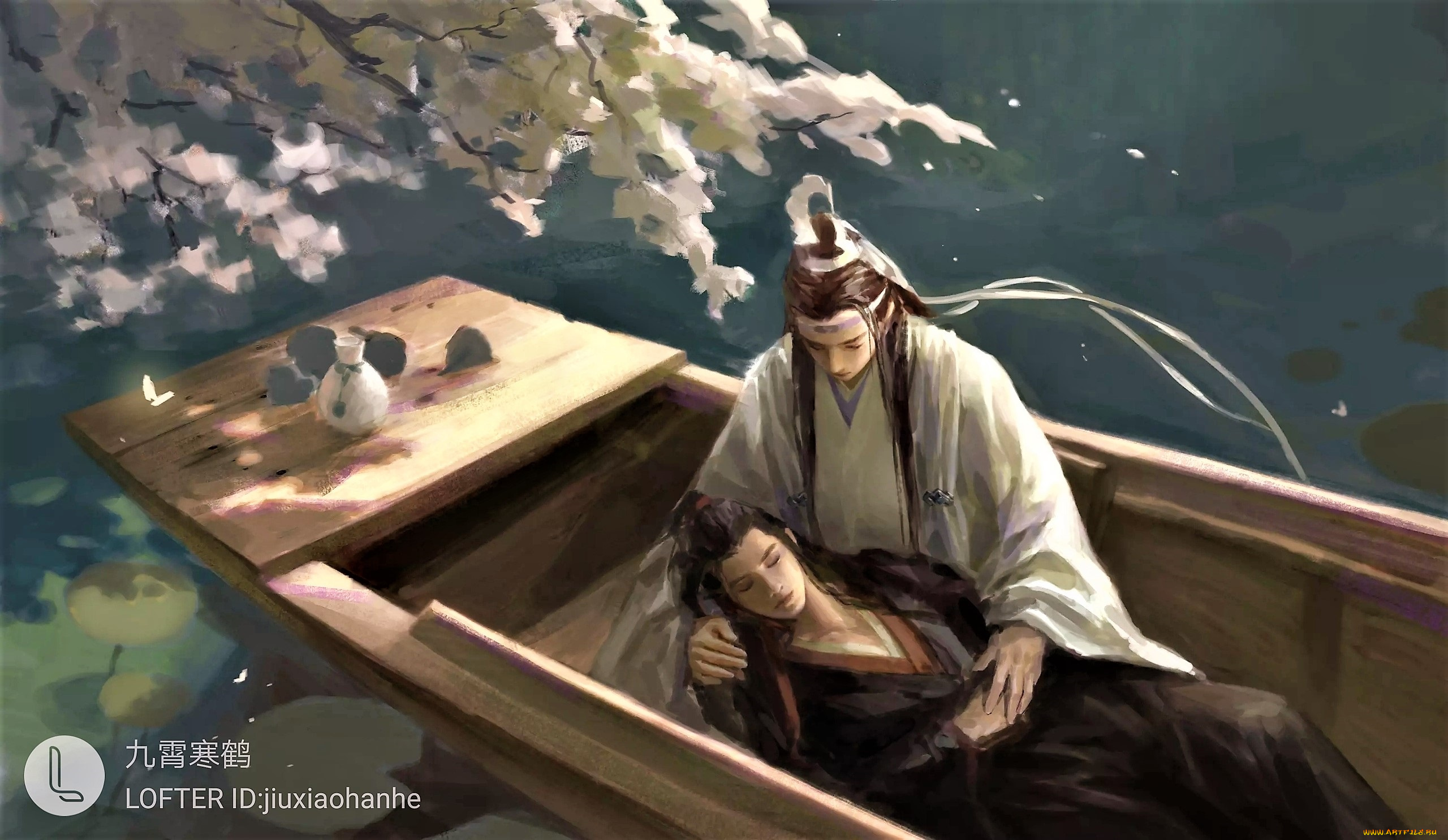 рисованное, кино, , мультфильмы, вэй, усянь, лань, ванцзы, лодка, озеро, кувшин