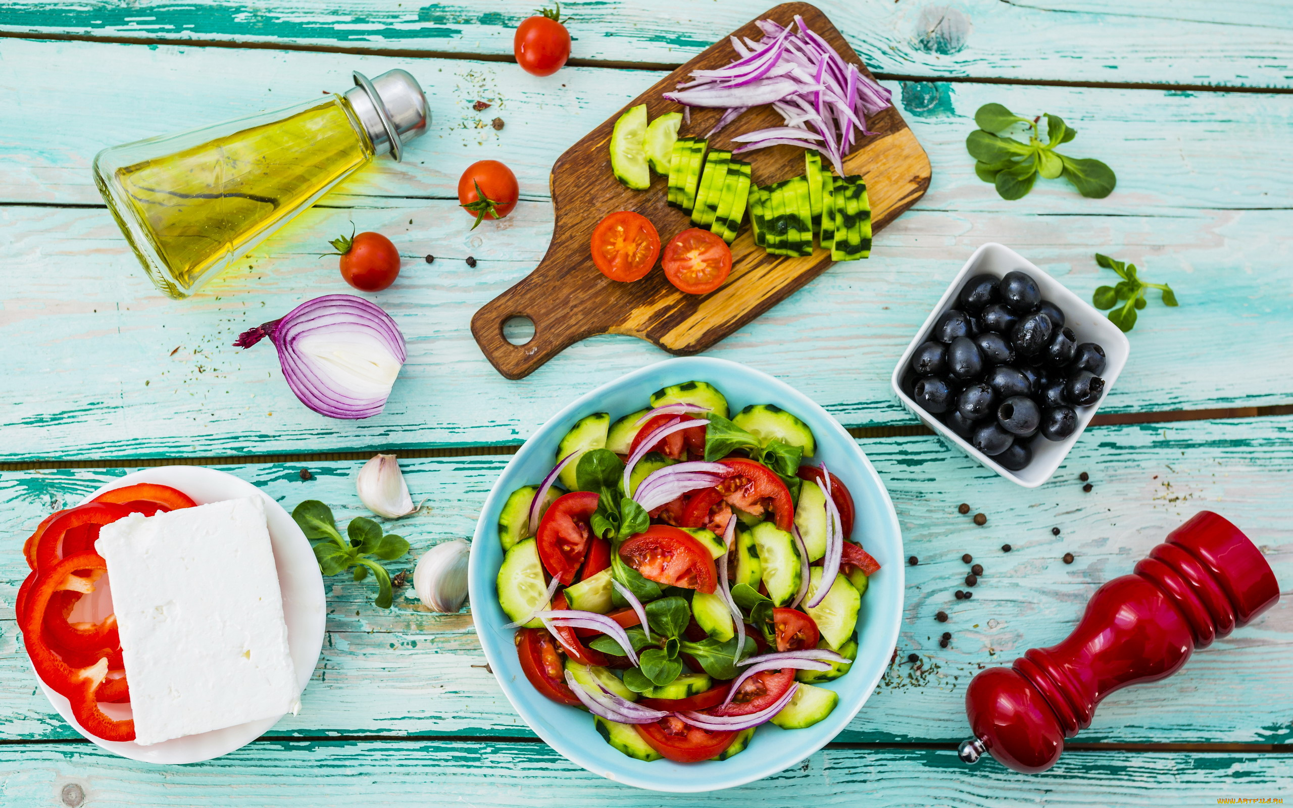 еда, салаты, , закуски, салат, овощной, маслины, масло