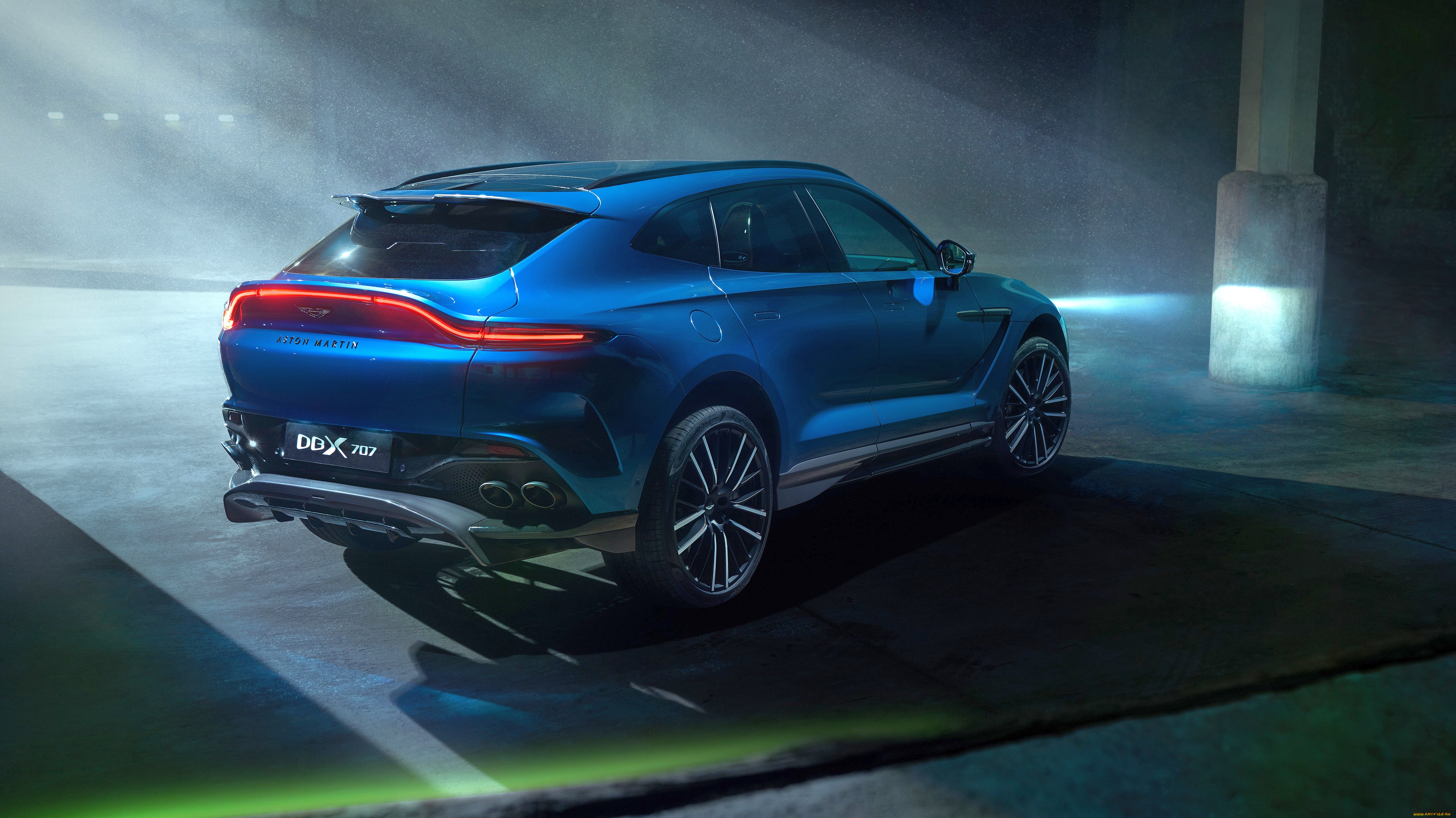 aston, martin, dbx707, 2022, автомобили, aston, martin, aston, martin, dbx707, кроссовер, синий, вид, сзади