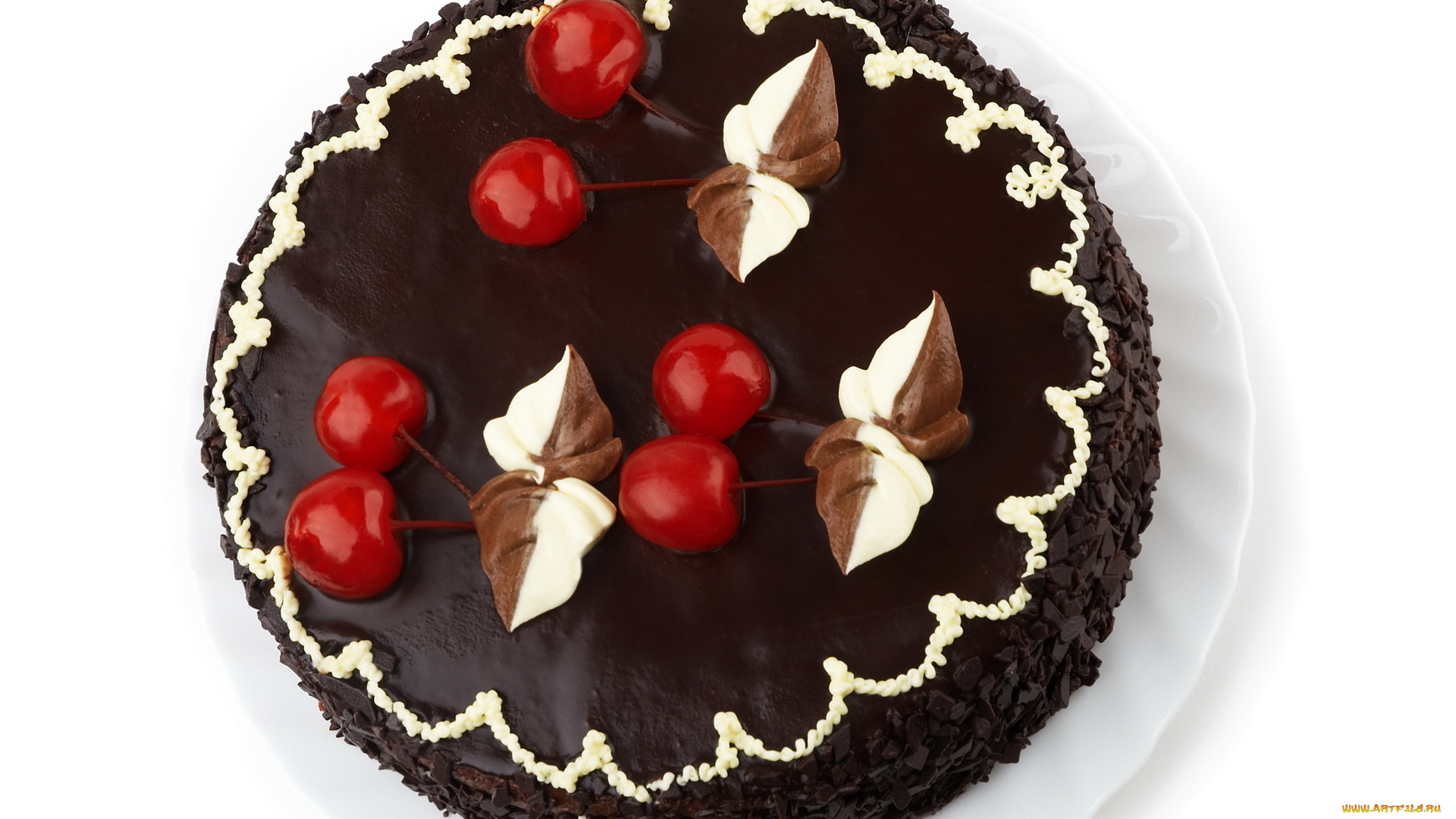 еда, торты, шоколадный, торт, вишни
