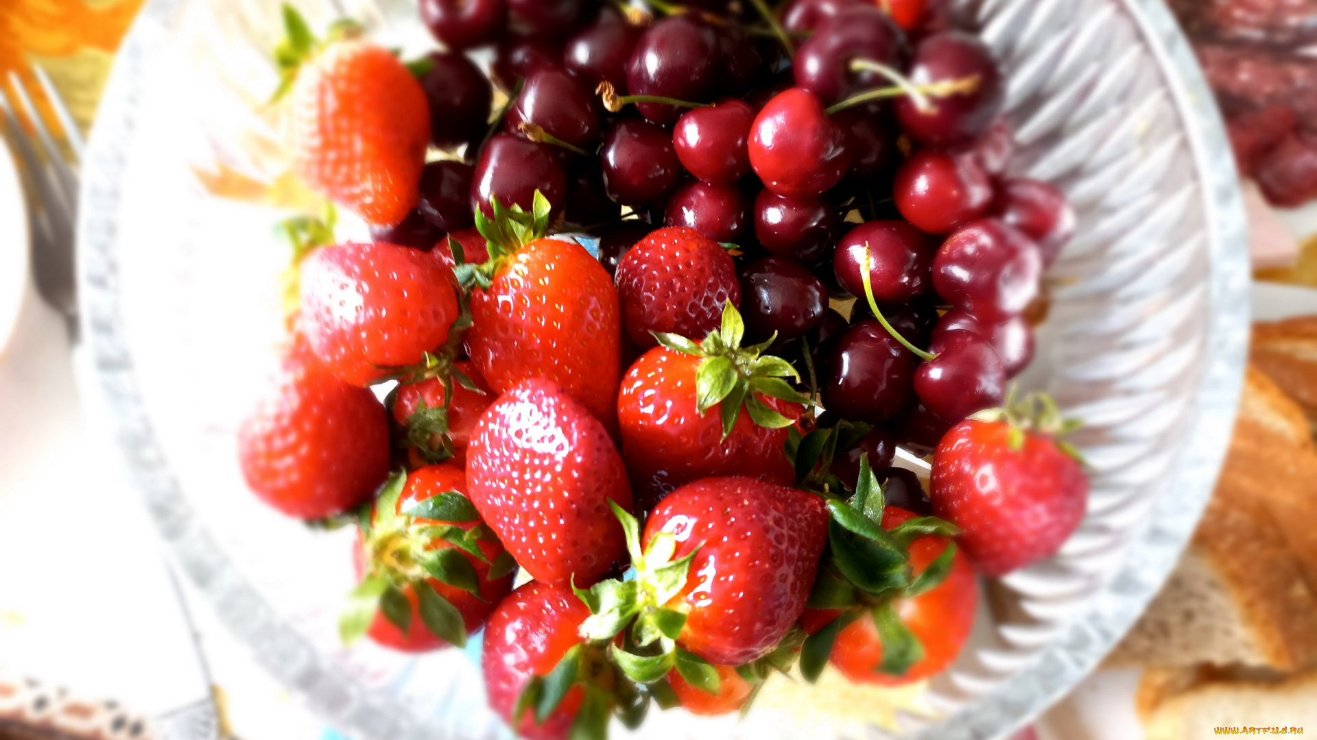еда, фрукты, , ягоды, вишни, клубника