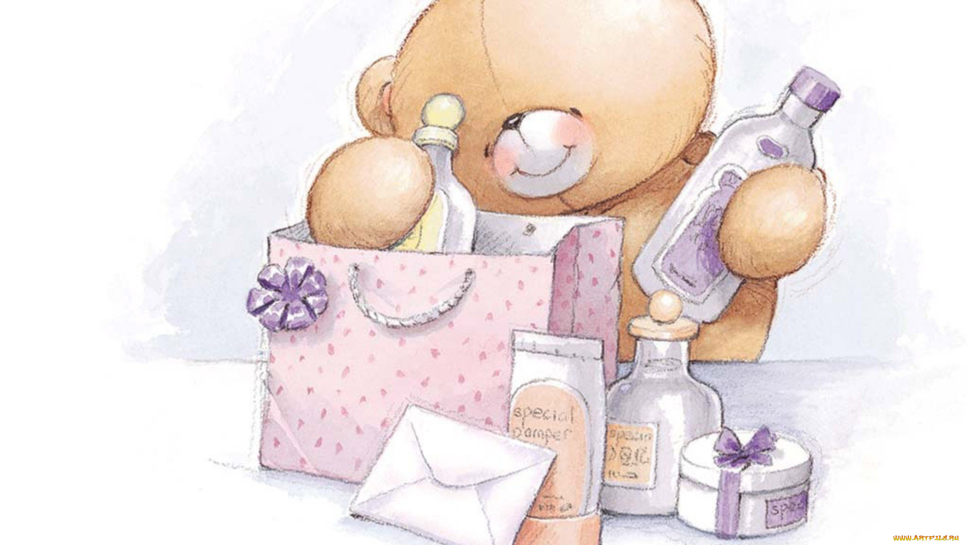 рисованное, мишки, тэдди, мишка, подарок, флаконы, письмо