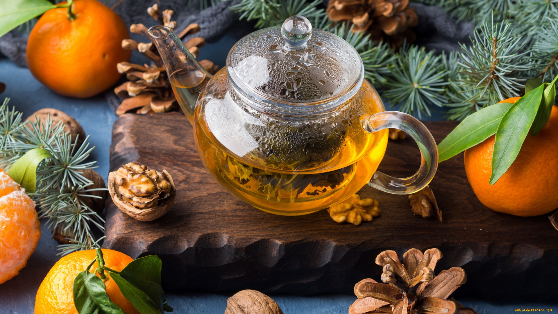 еда, напитки, , чай, заварник, чай, орехи, шишки