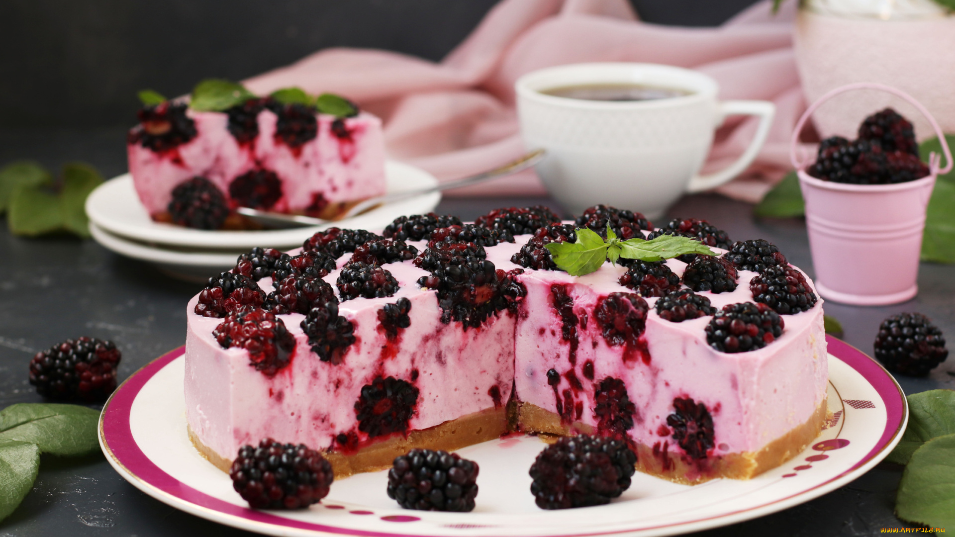 еда, торты, чизкейк, торт, ягоды, ежевика