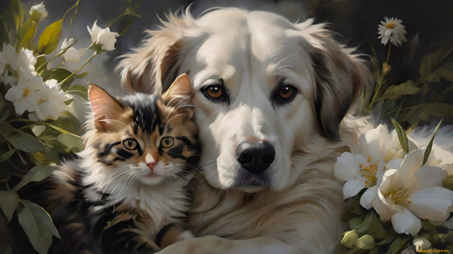 рисованное, животные, кот, кошка, собака