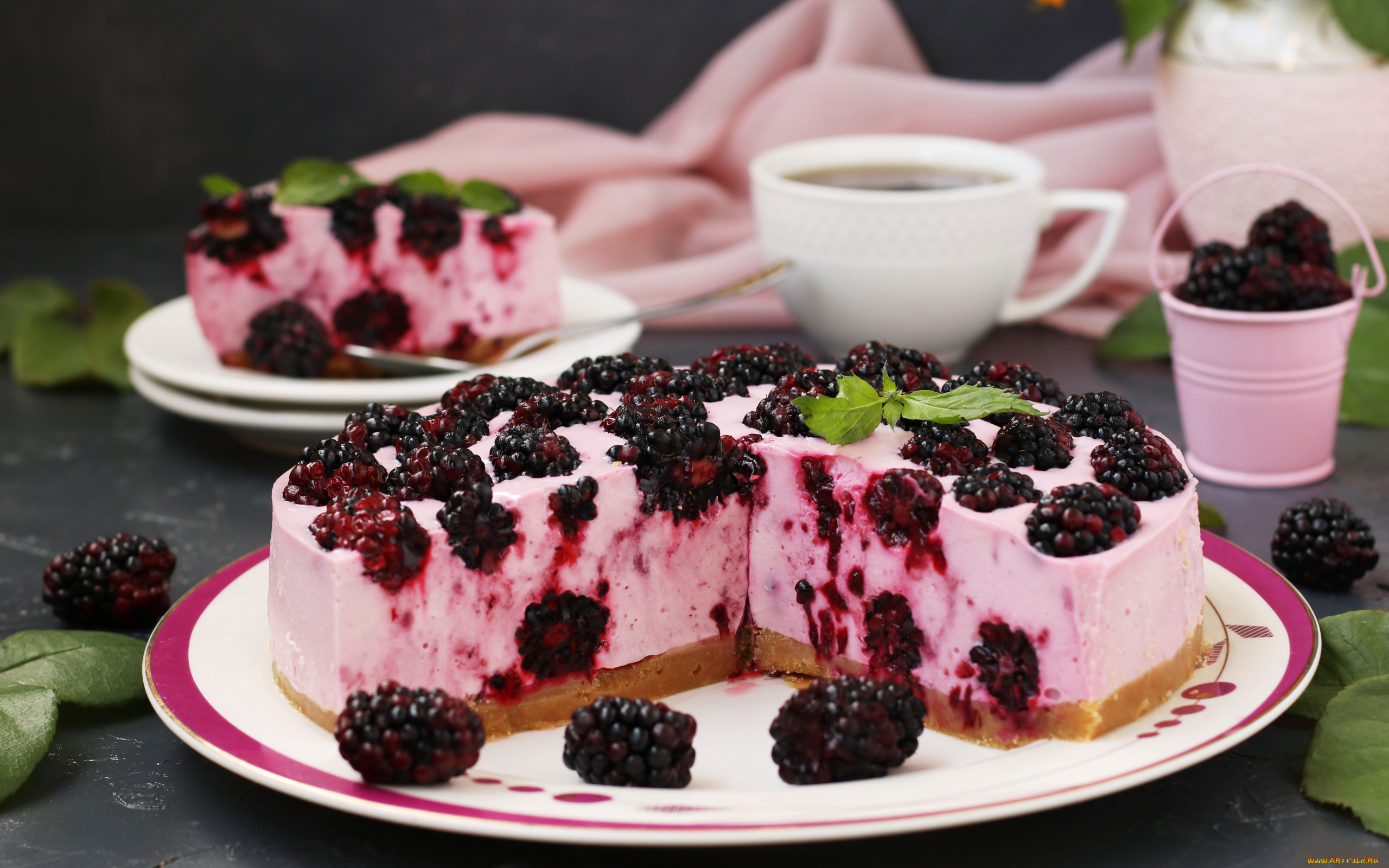 еда, торты, чизкейк, торт, ягоды, ежевика