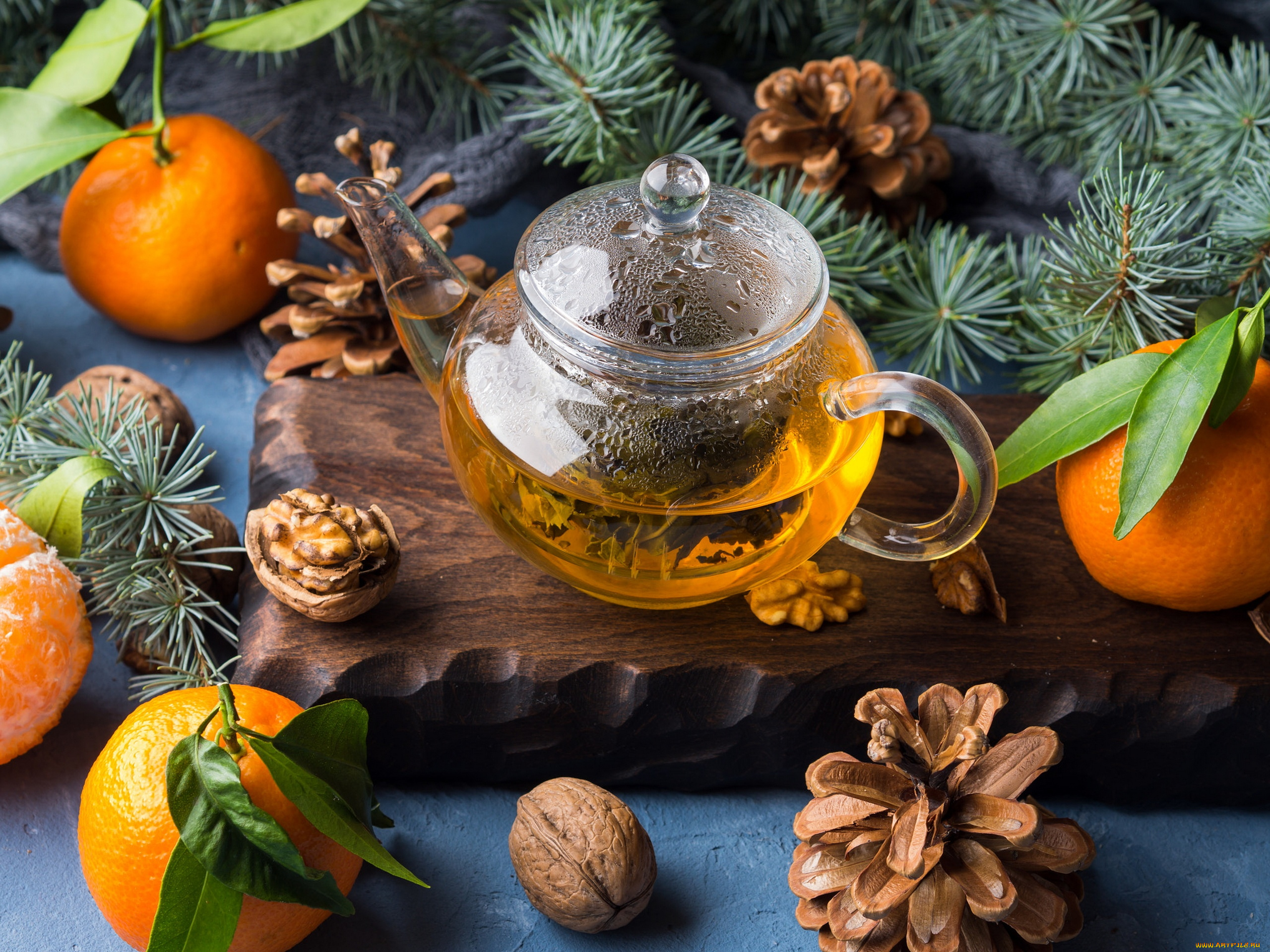 еда, напитки, , чай, заварник, чай, орехи, шишки