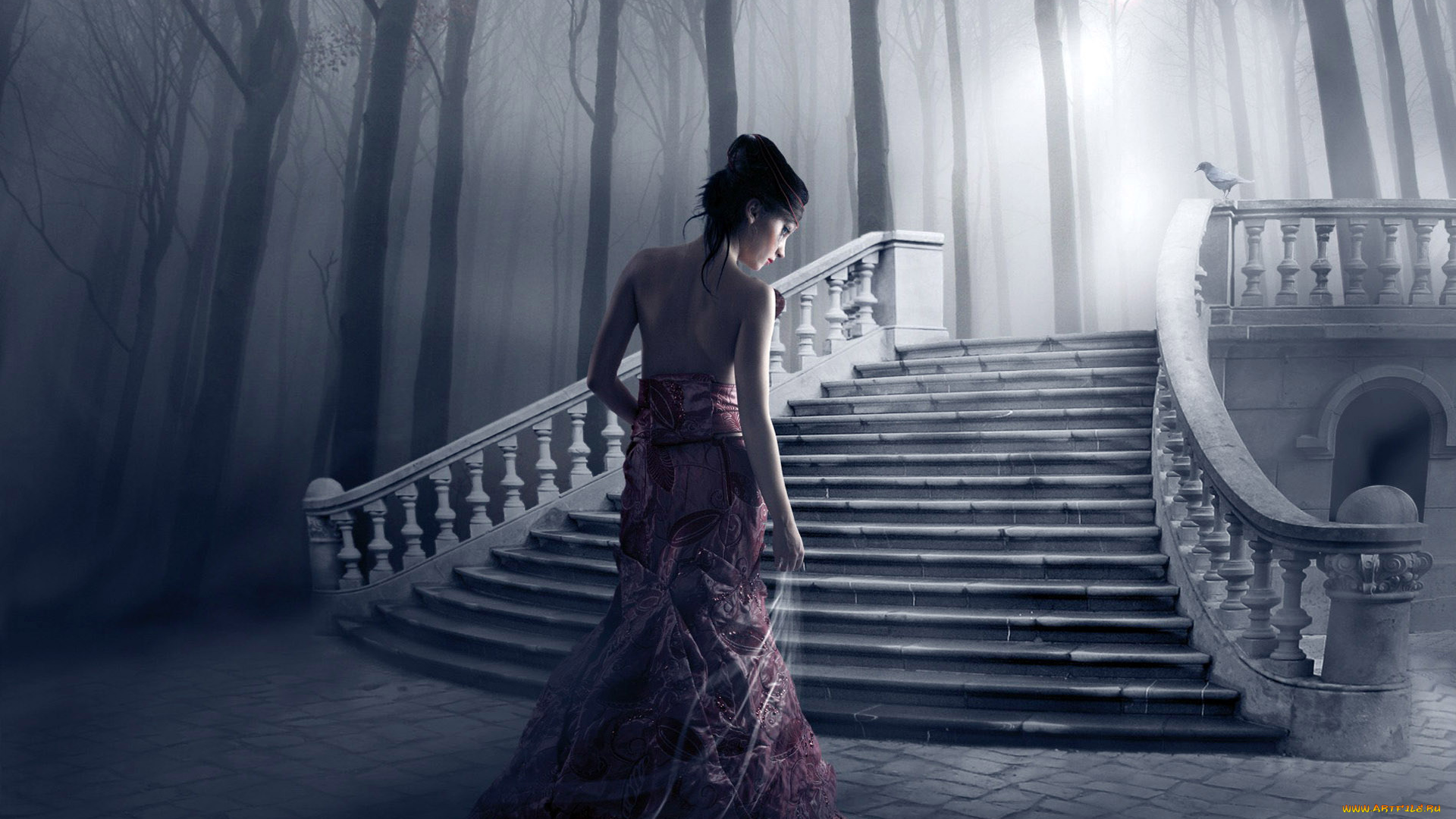 фэнтези, девушки, лестница