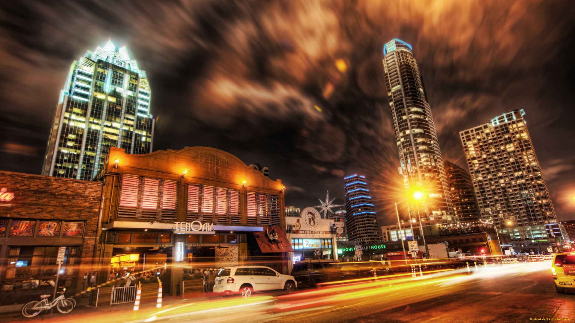 города, огни, ночного