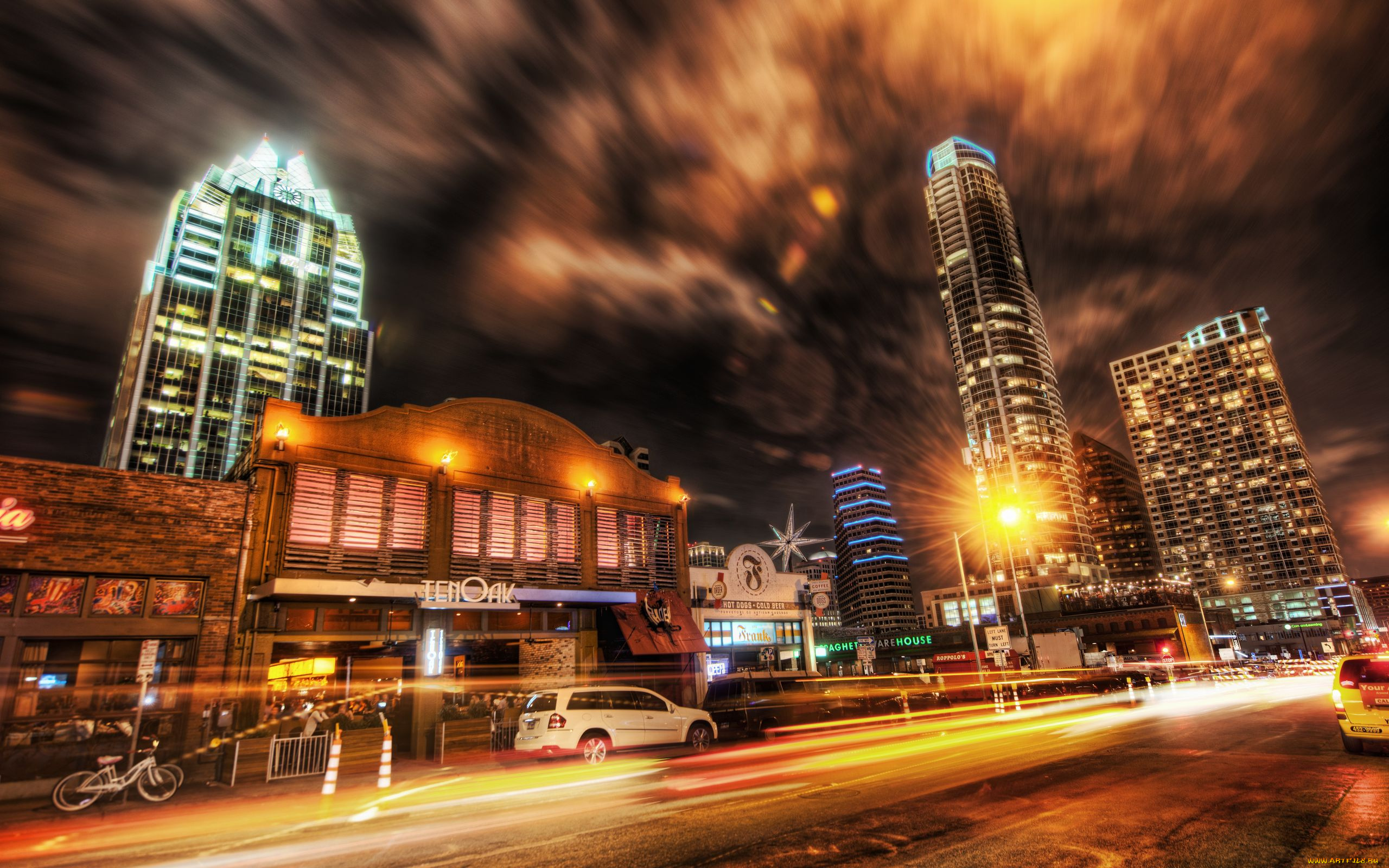 города, огни, ночного