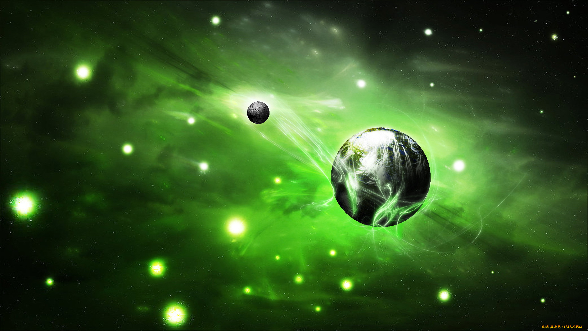 космос, арт, звезды, планеты