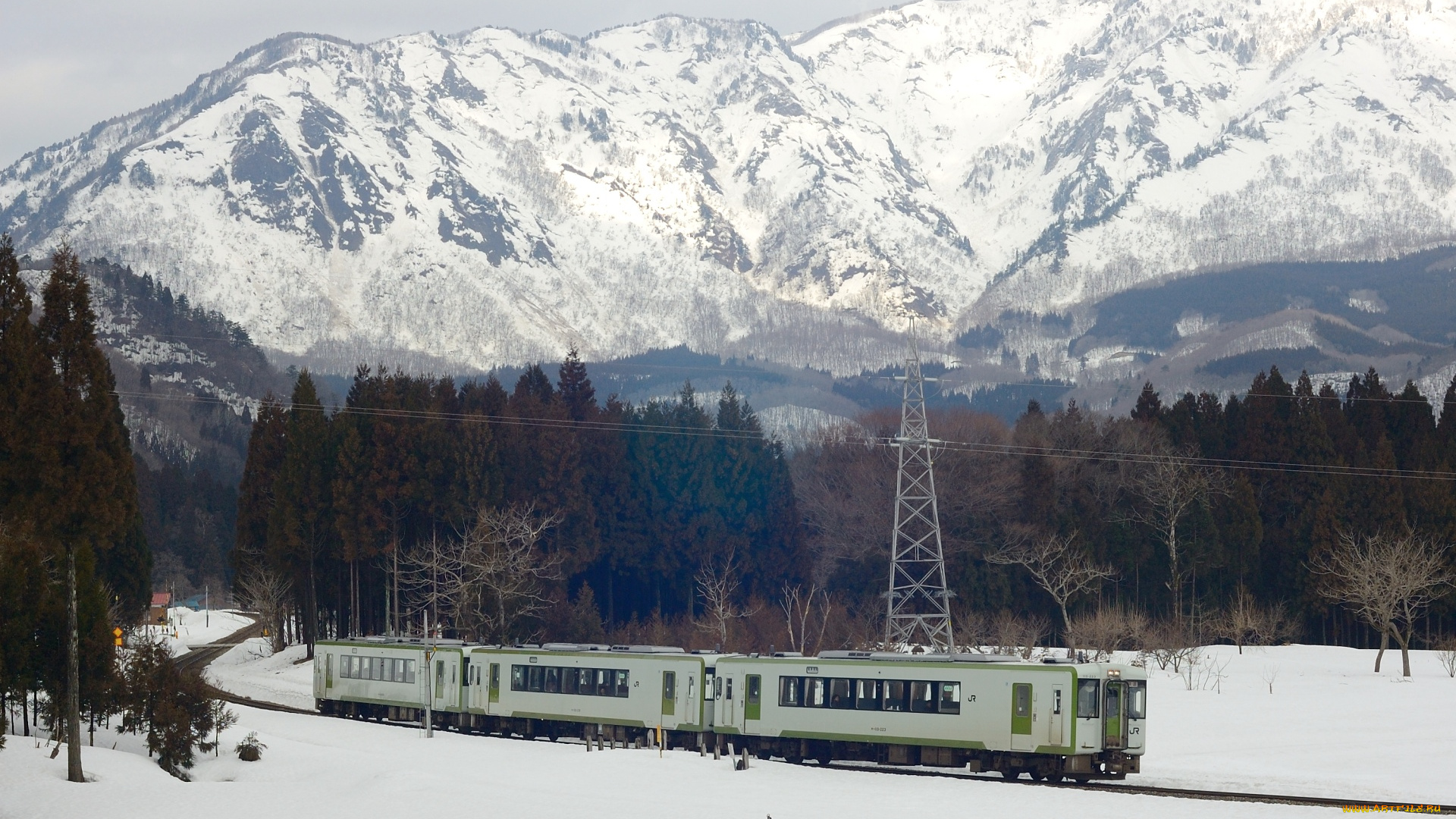 техника, вагоны, горы, снег