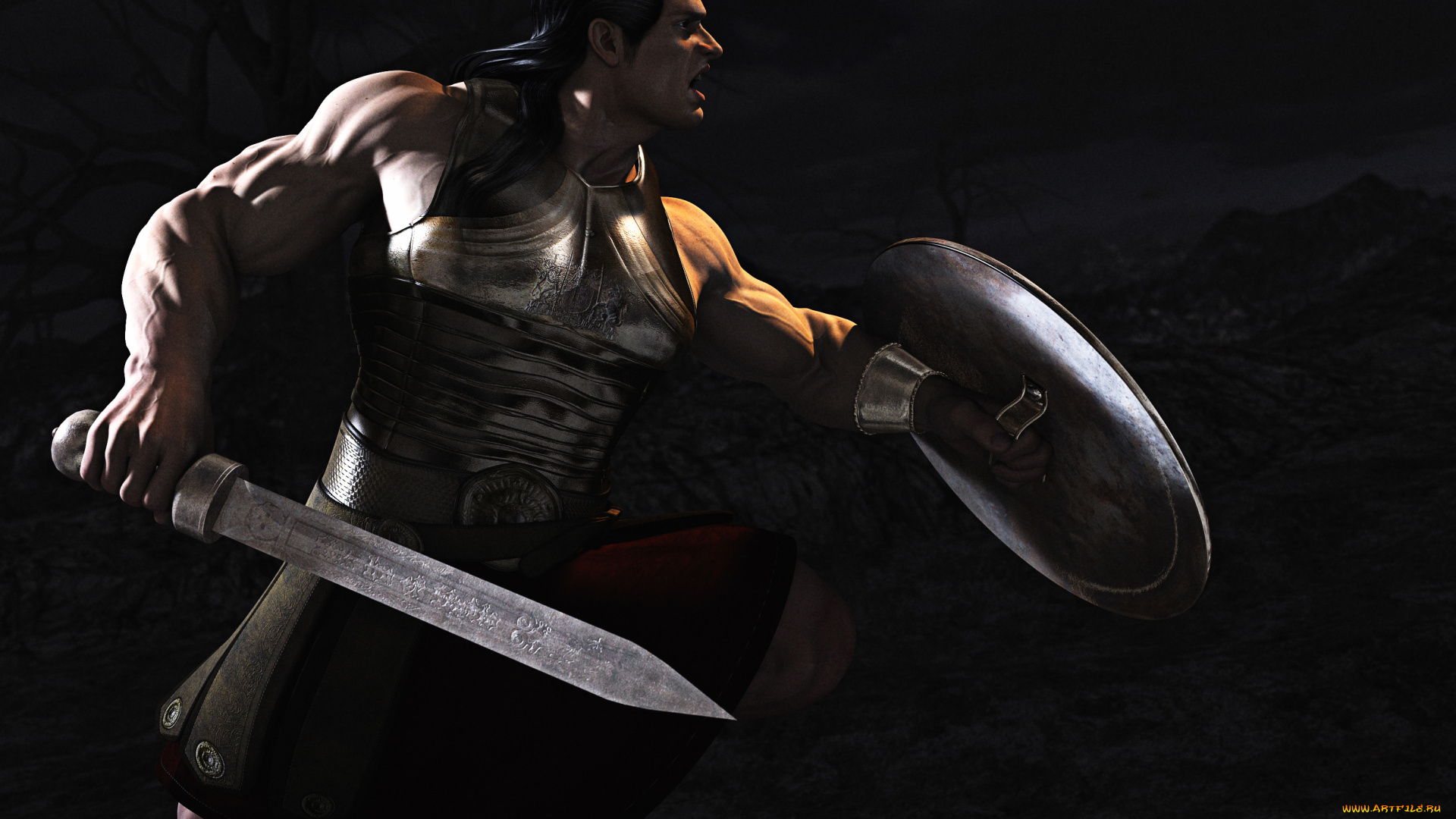 3д, графика, military, меч, щит, доспехи, броня, воин, ночь