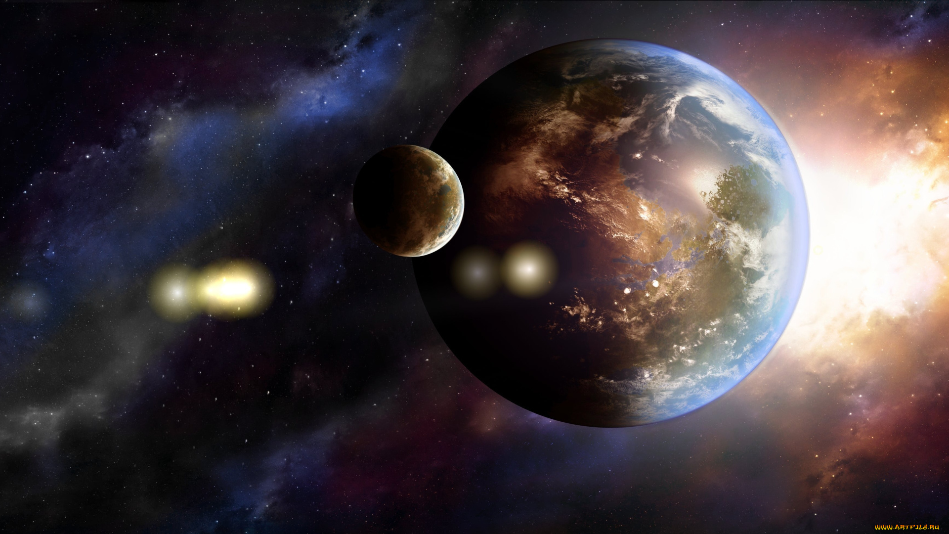 космос, арт, земля, планеты, галактика
