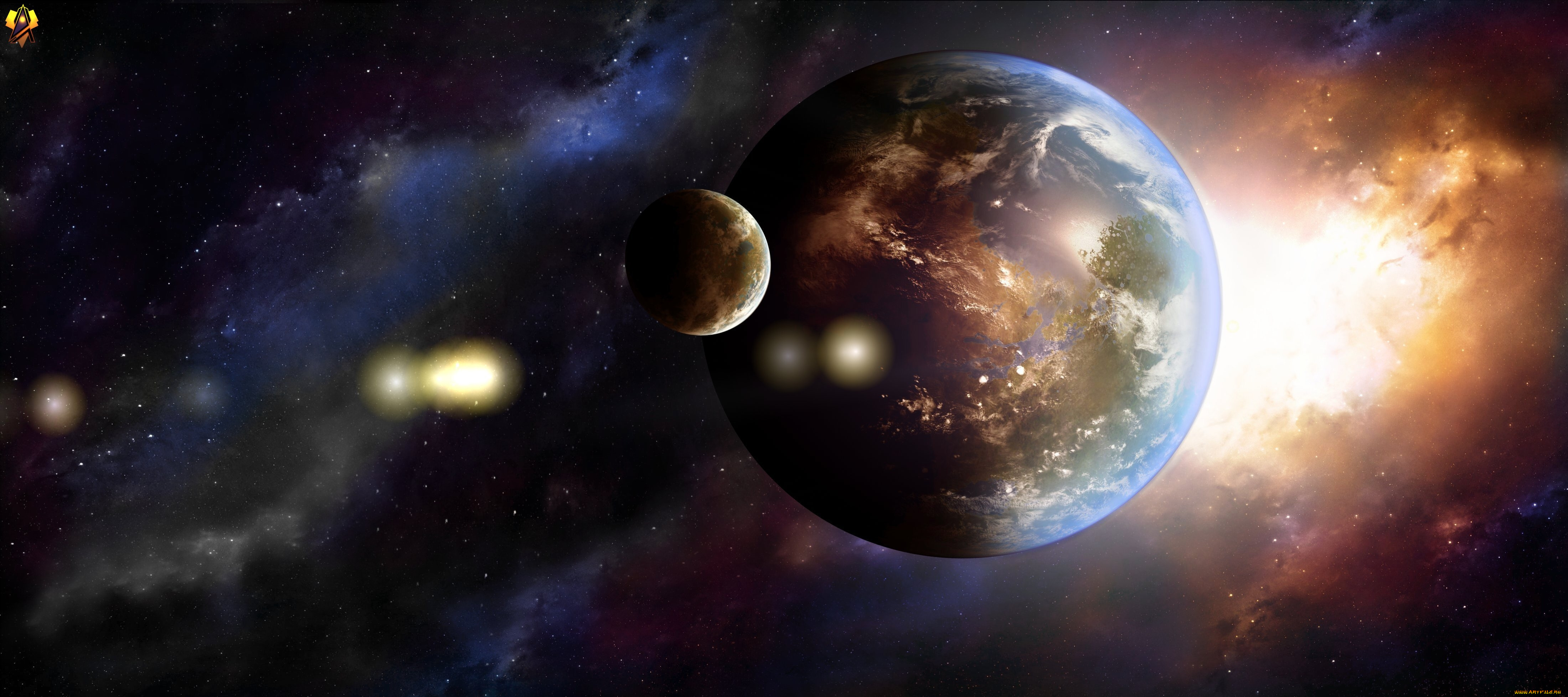 космос, арт, земля, планеты, галактика