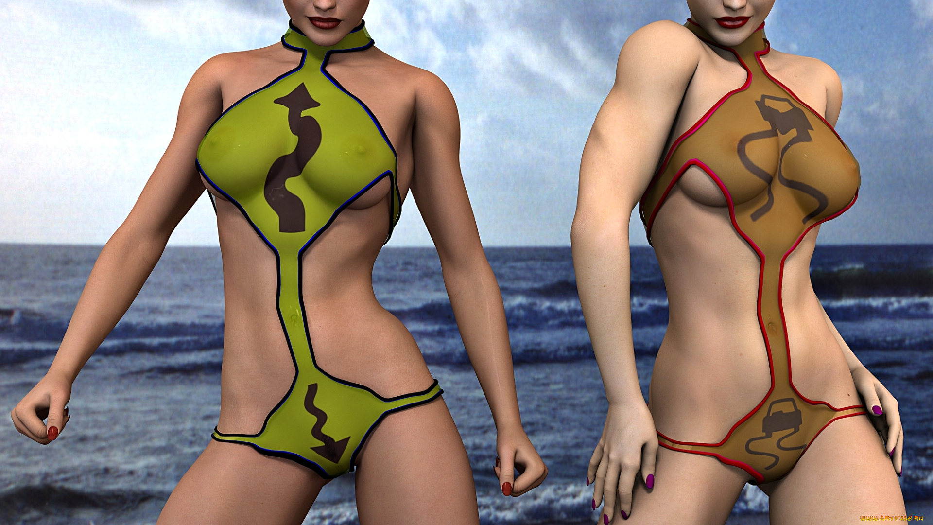 3д, графика, people, , люди, купальник, море, девушки