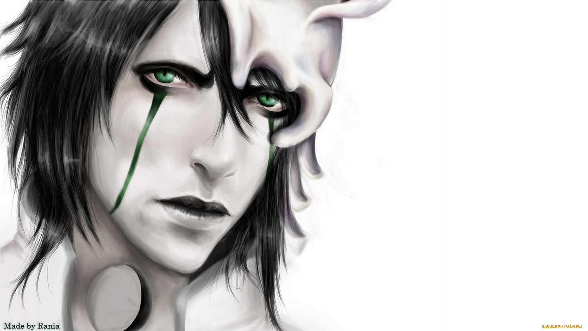 аниме, bleach, взгляд, лицо, аранкар, брюнет, блич, парень, фон, шиффер, белый, улькиорра